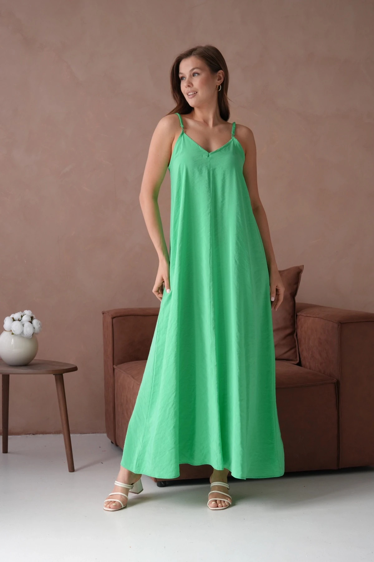 Askılı Yeşil Yazlık Elbise