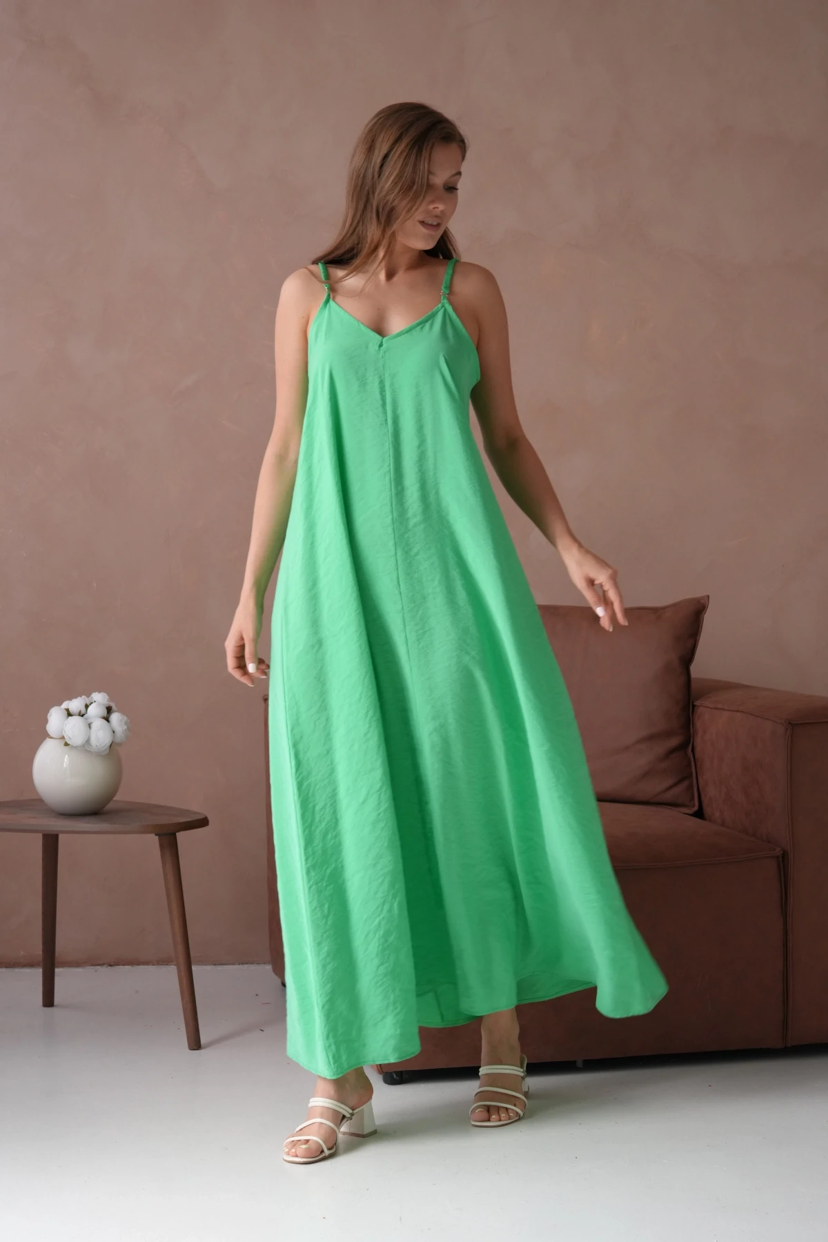 Askılı Yeşil Yazlık Elbise