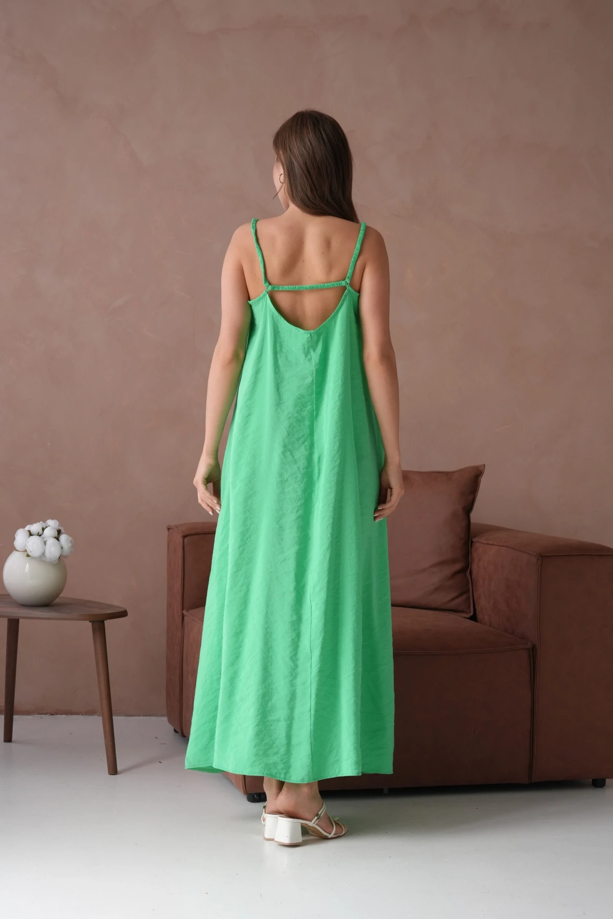 Askılı Yeşil Yazlık Elbise