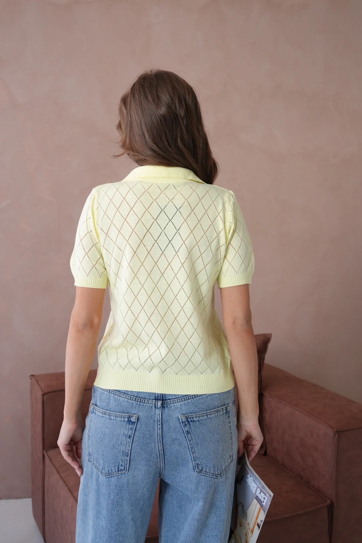 Polo Yaka Ajurlu Kısa Kol Polo Triko Kazak