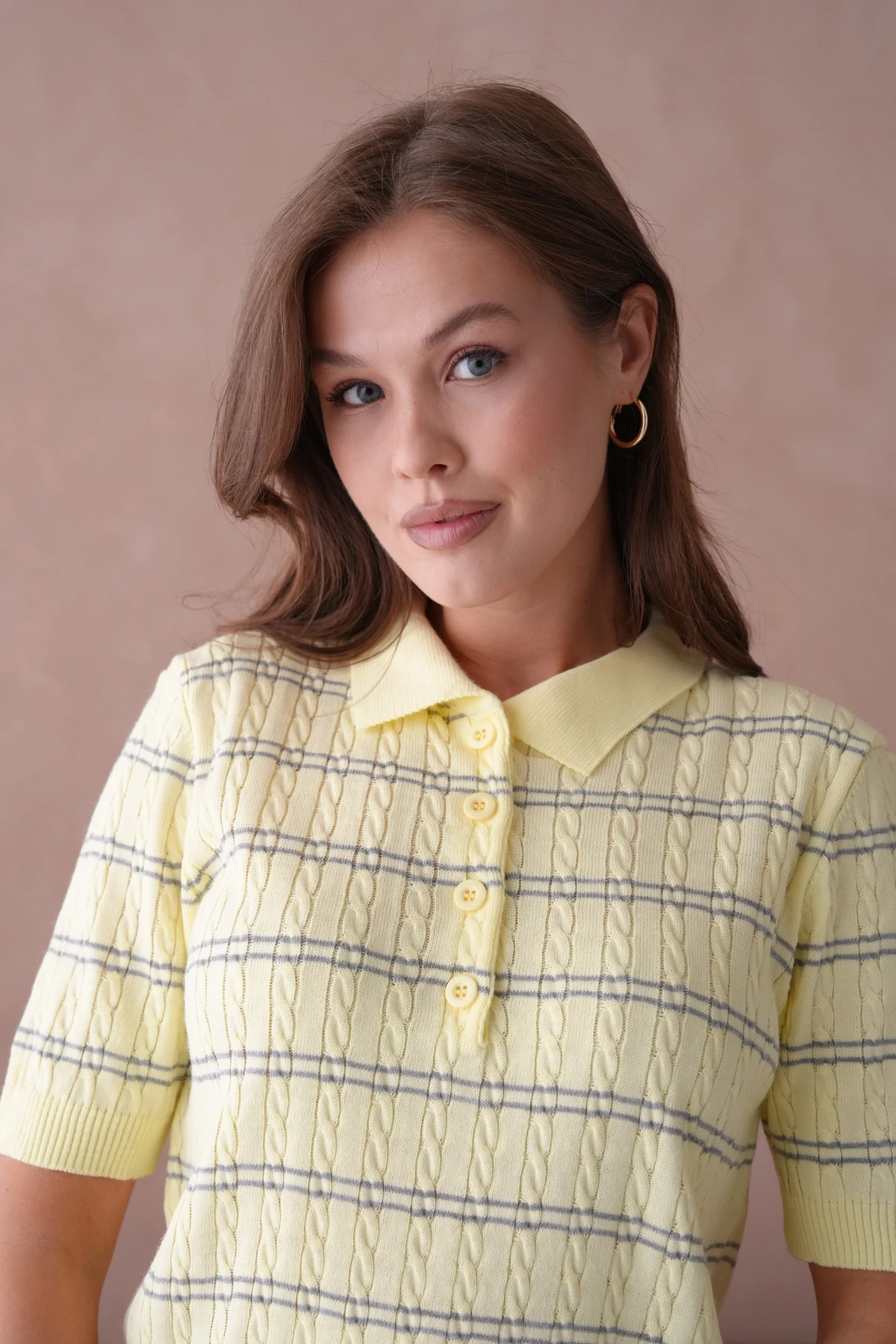 Polo Yaka Kısa Kol Desenli Polo Triko Kazak