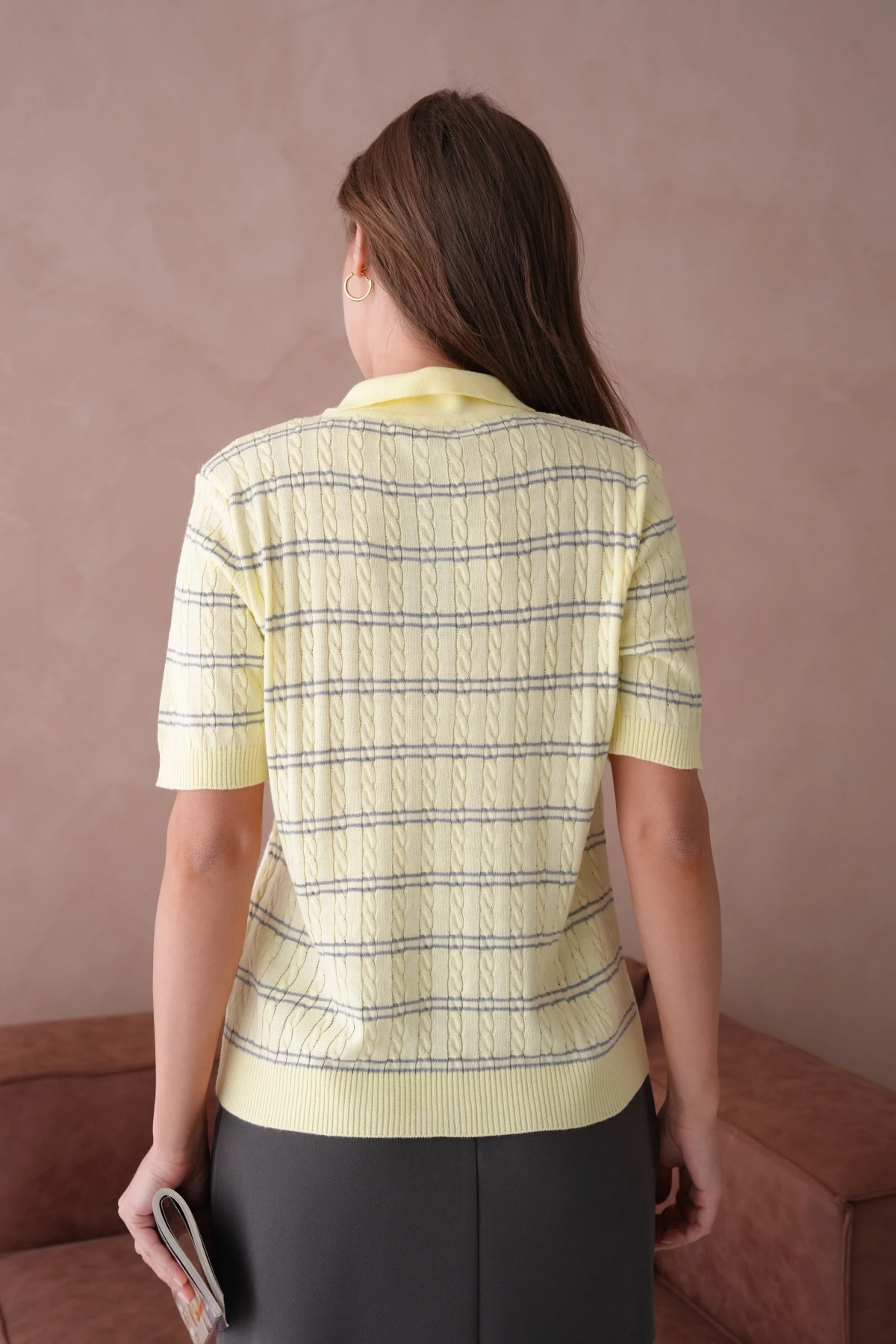 Polo Yaka Kısa Kol Desenli Polo Triko Kazak