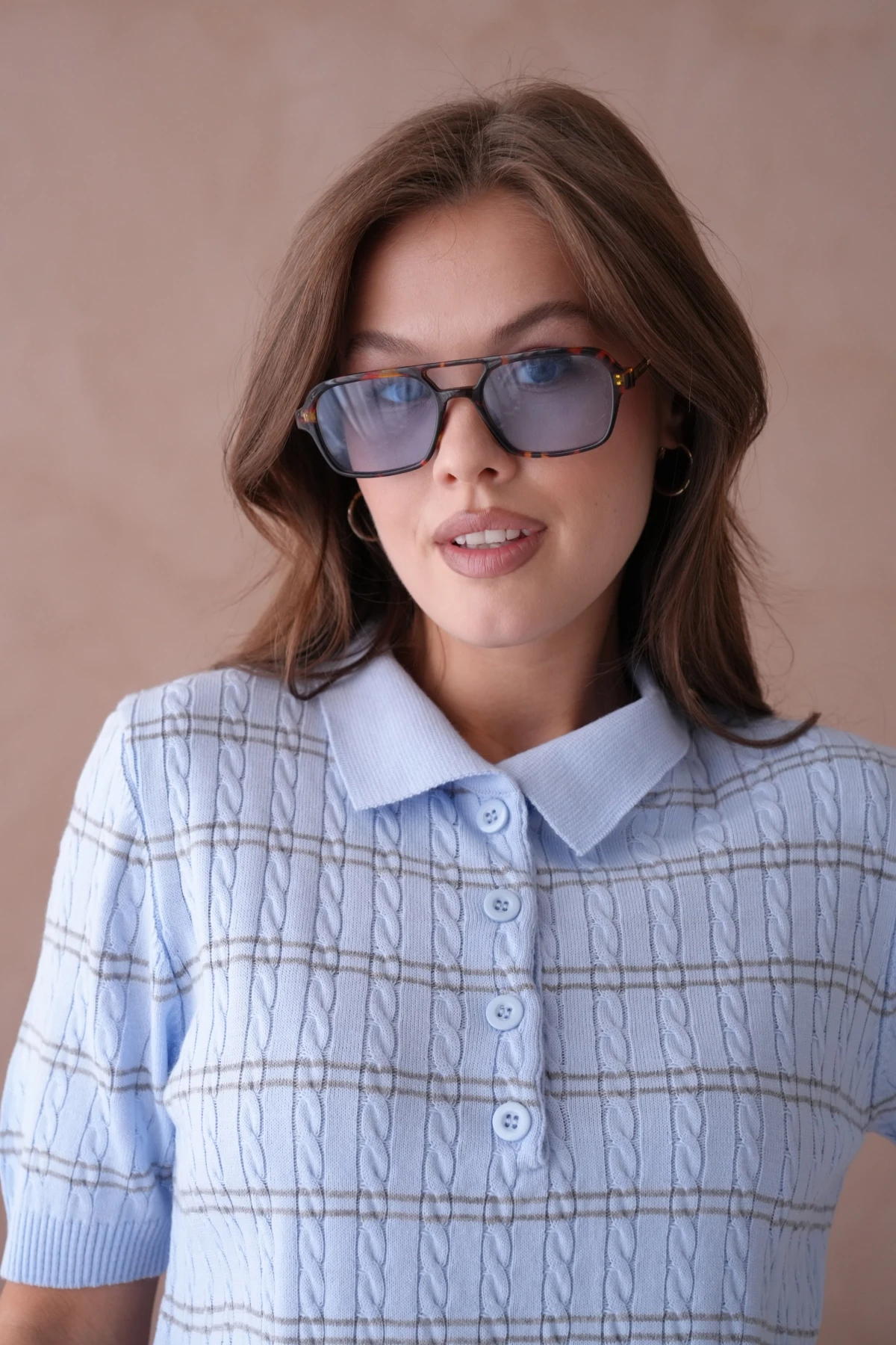 Polo Yaka Kısa Kol Desenli Polo Triko Kazak