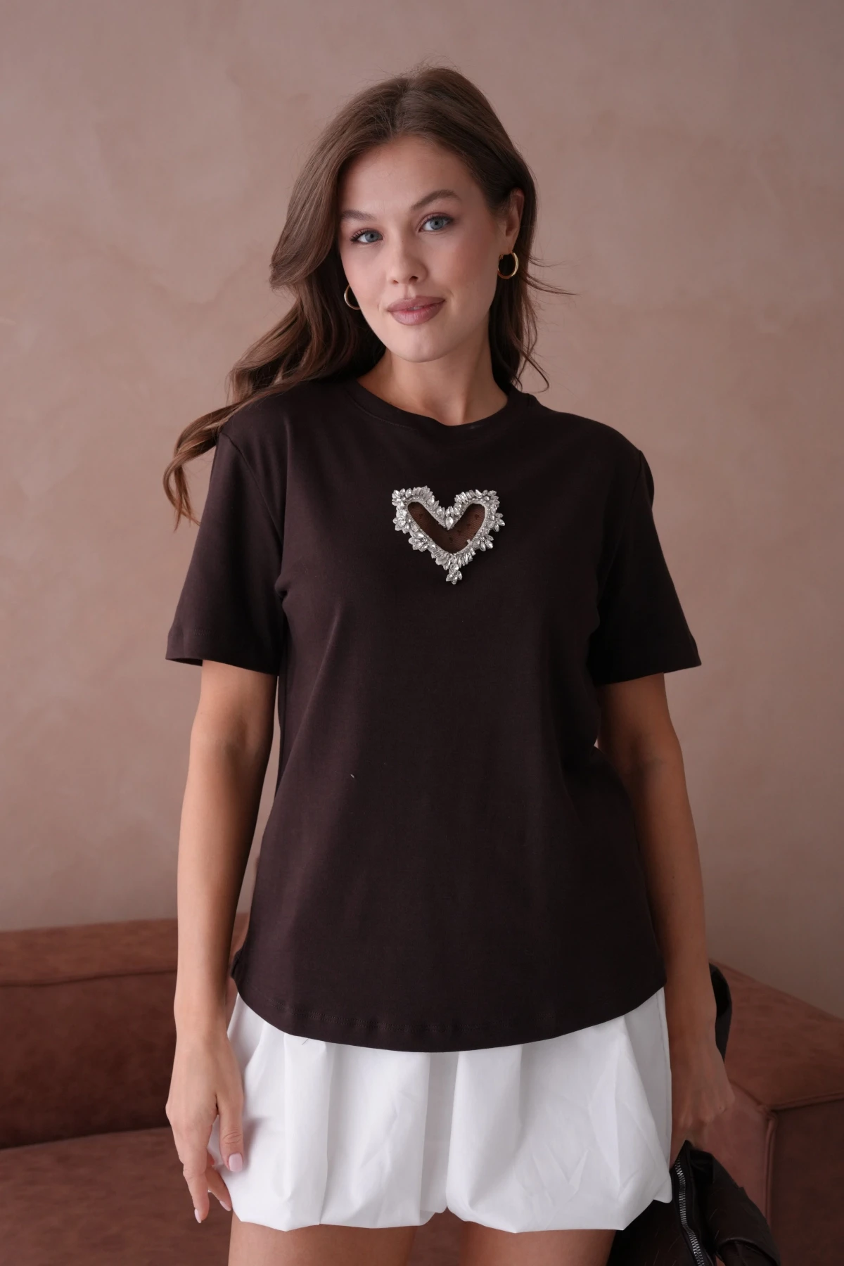 Taş Aksesuar Detaylı Kısa Kol Basic T-Shirt