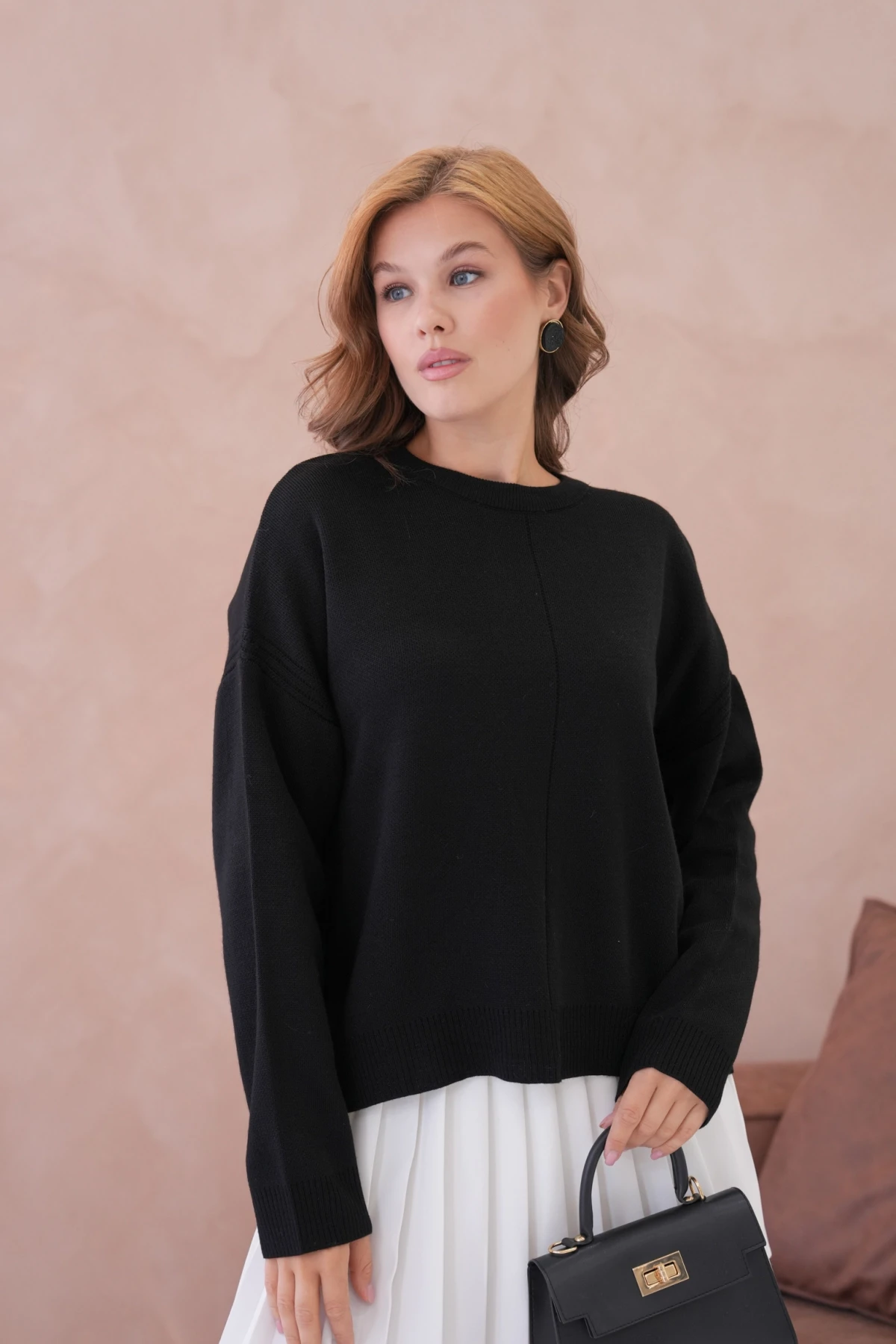 Kadı Bisiklet Yak Ajurlu Oversize Triko Kazak