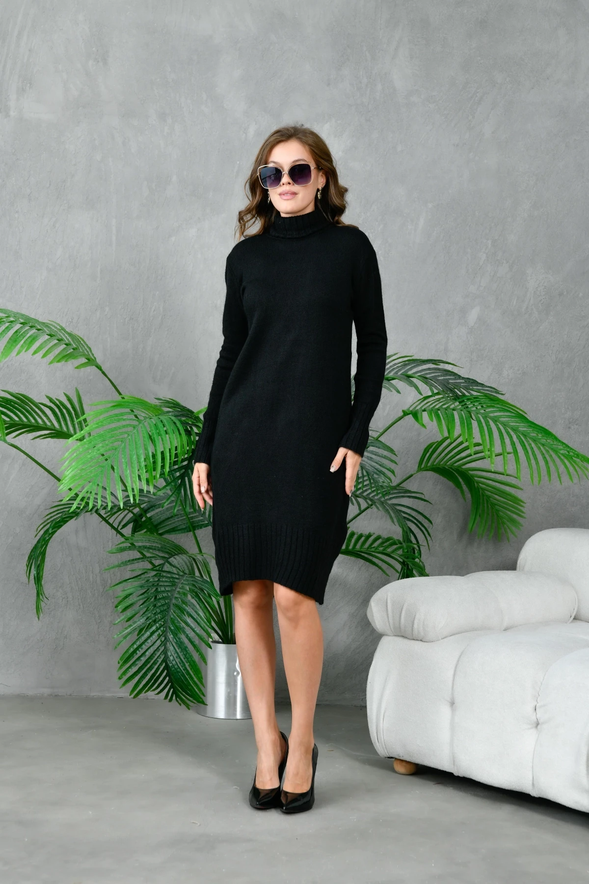 Kadın Balıkçı Yaka Kışlık Triko Elbise