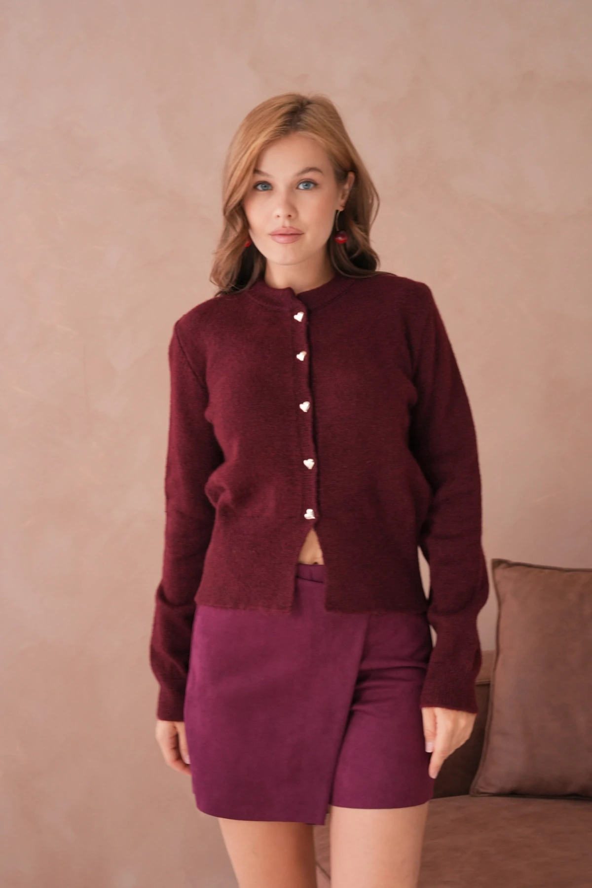 Kadın Bisiklet Yaka Düğme Detaylı Triko Hırka