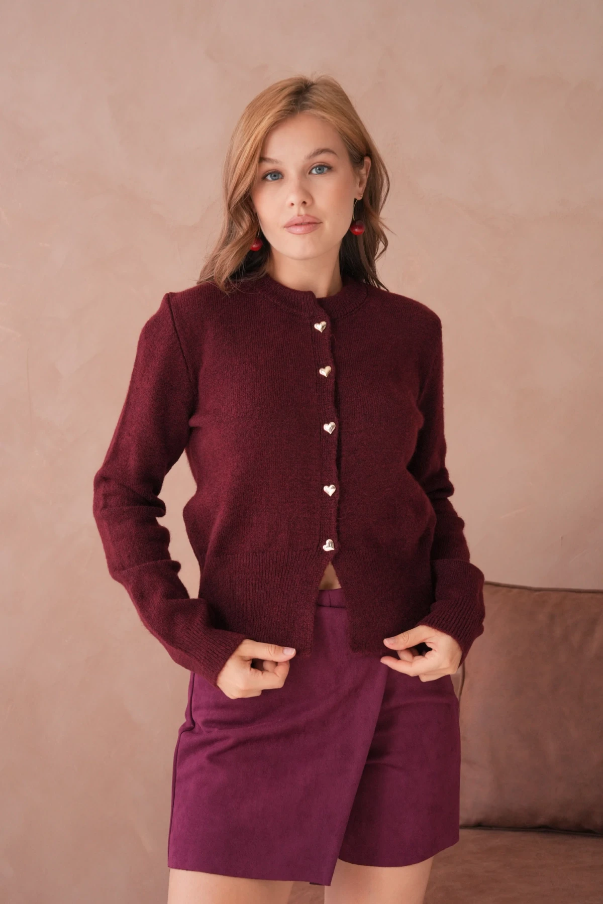 Kadın Bisiklet Yaka Düğme Detaylı Triko Hırka