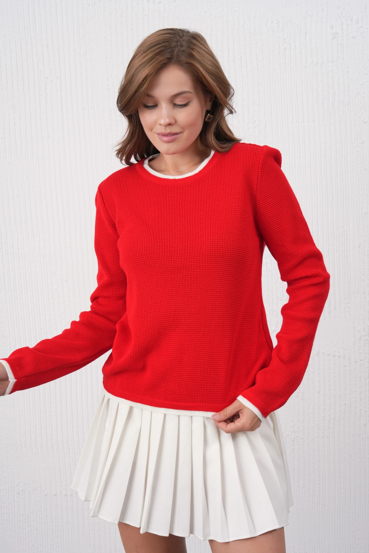 Kadın Bisiklet Yaka Garni Detay Triko Kazak