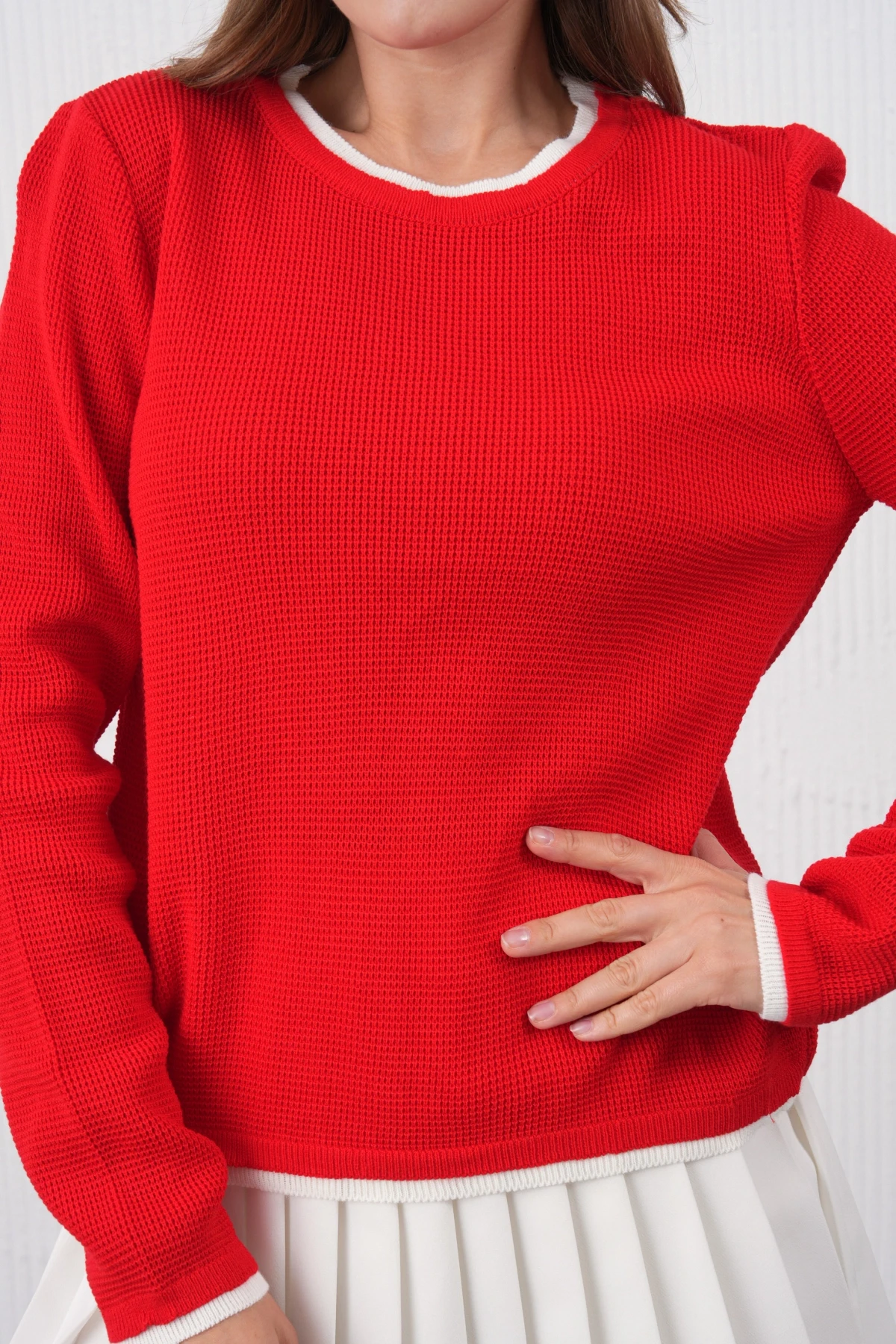 Kadın Bisiklet Yaka Garni Detay Triko Kazak