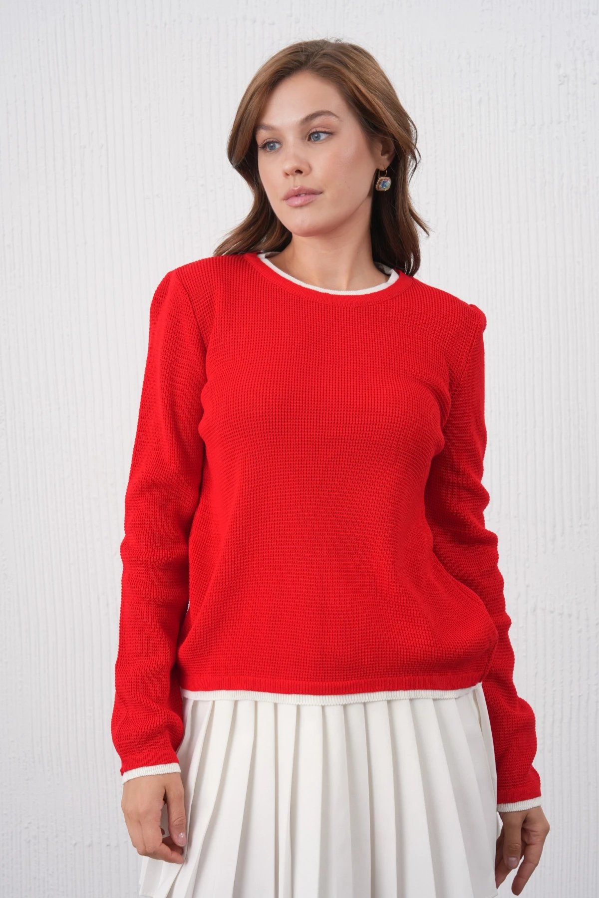 Kadın Bisiklet Yaka Garni Detay Triko Kazak