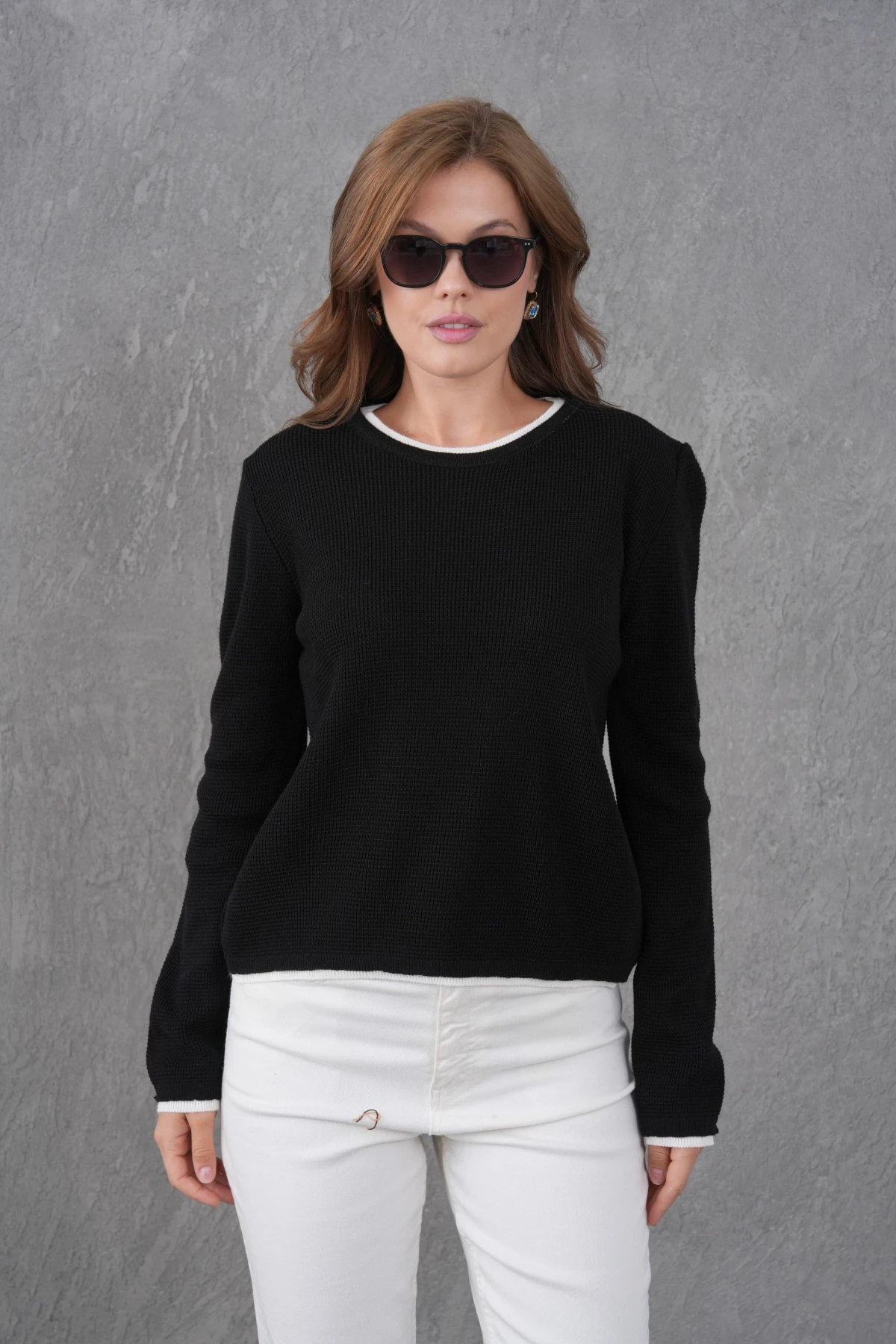 Kadın Bisiklet Yaka Garni Detay Triko Kazak