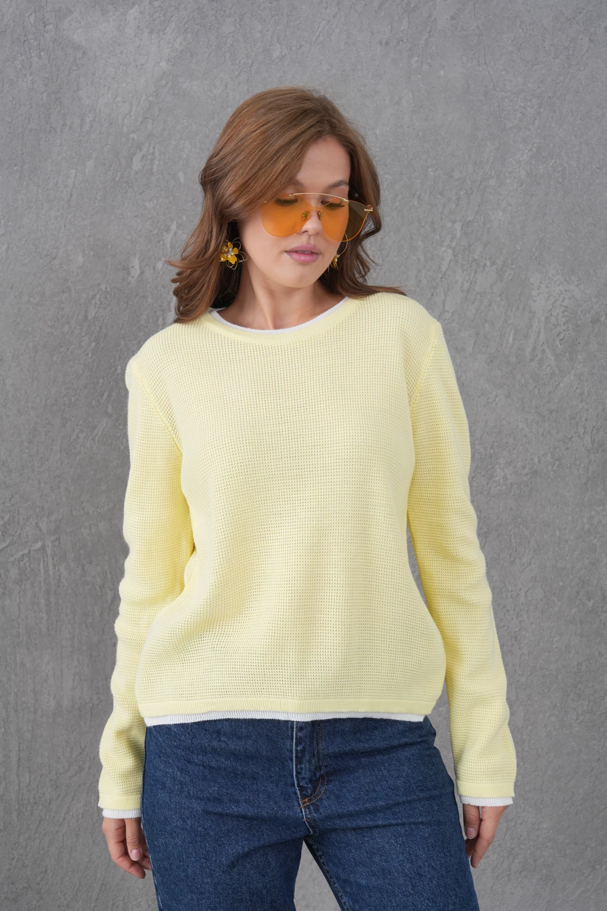 Kadın Bisiklet Yaka Garni Detay Triko Kazak