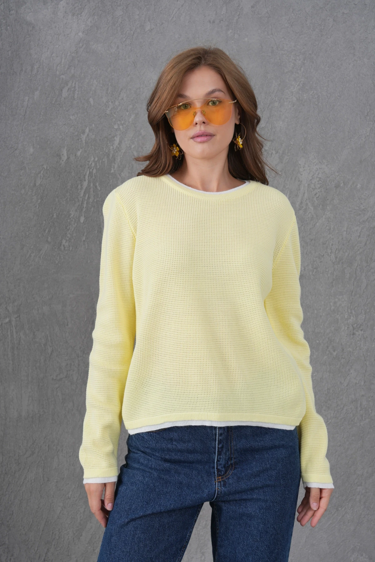 Kadın Bisiklet Yaka Garni Detay Triko Kazak