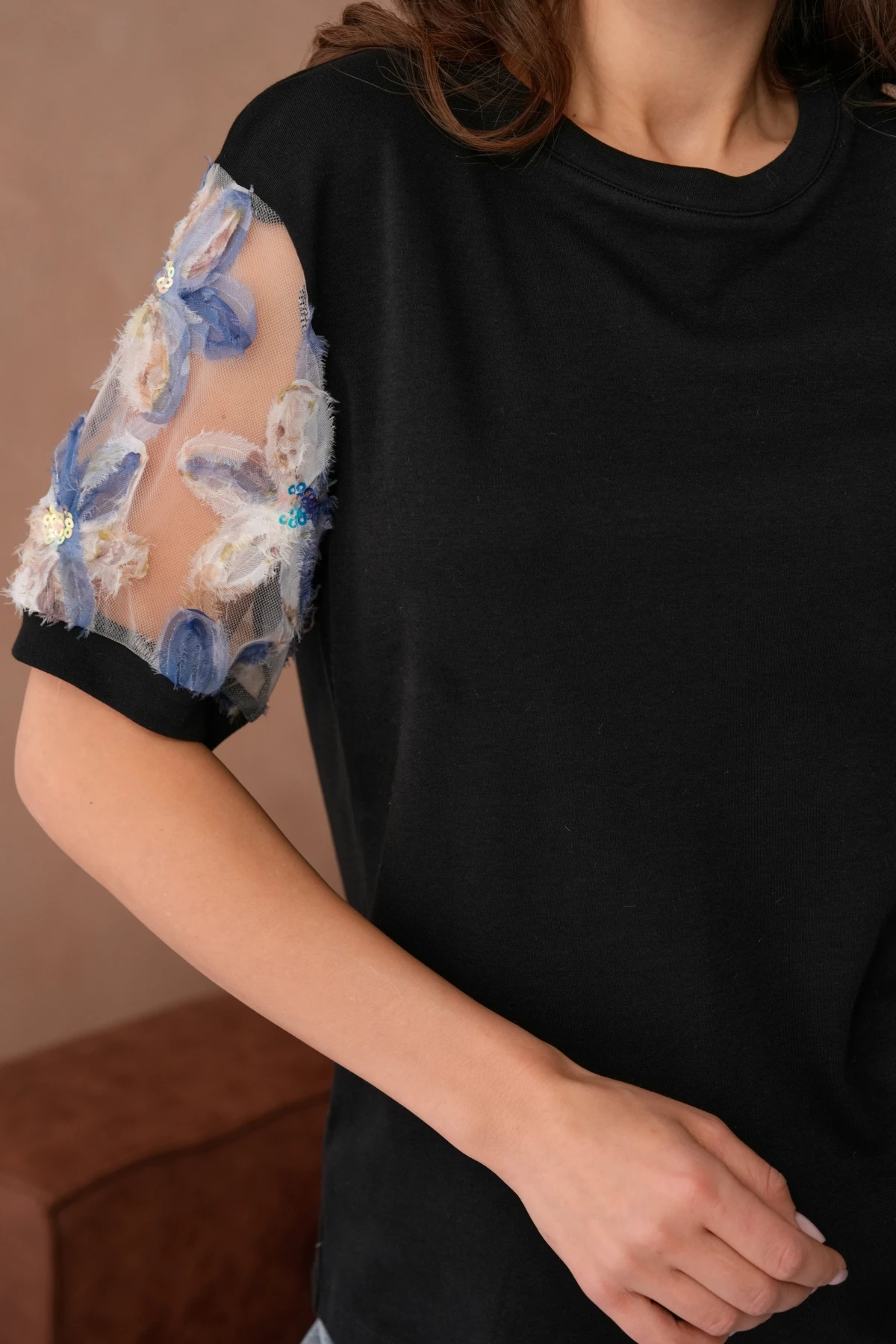 Tül Detaylı Basic T-Shirt