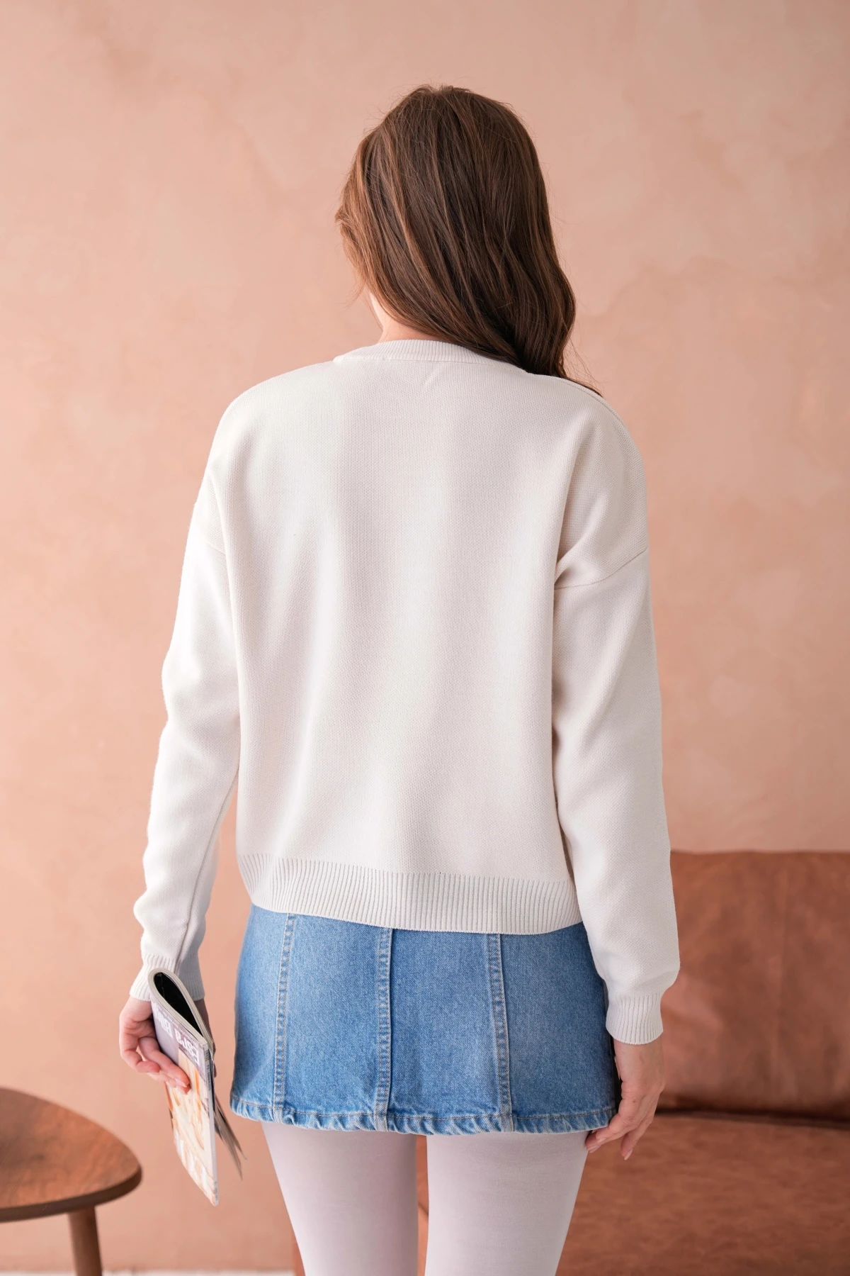 Kadın Bisiklet Yaka Nakış Deaty Triko Kazak