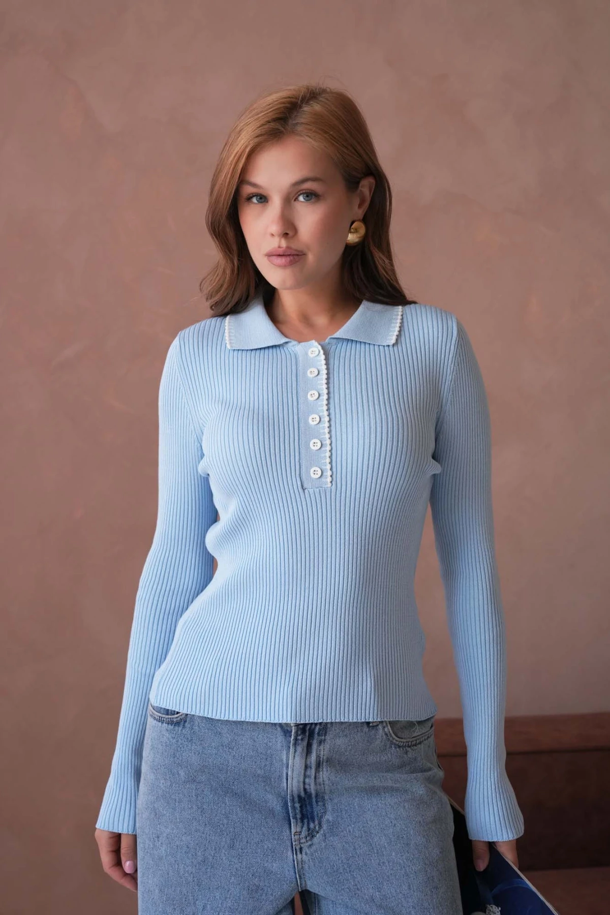 Kadın Polo Yak Agarni Dikişli Kaşkorse Triko Kazak