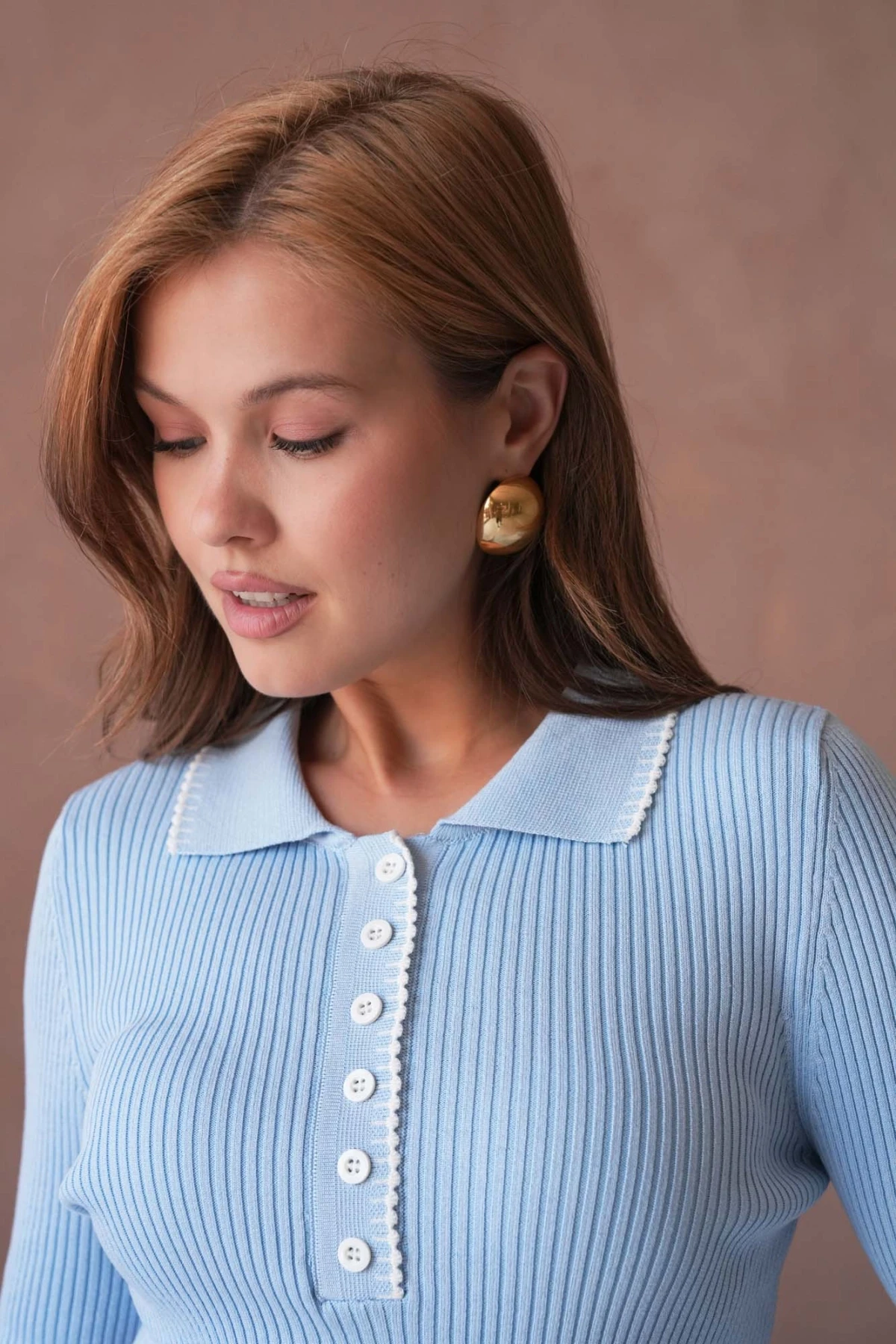 Kadın Polo Yak Agarni Dikişli Kaşkorse Triko Kazak