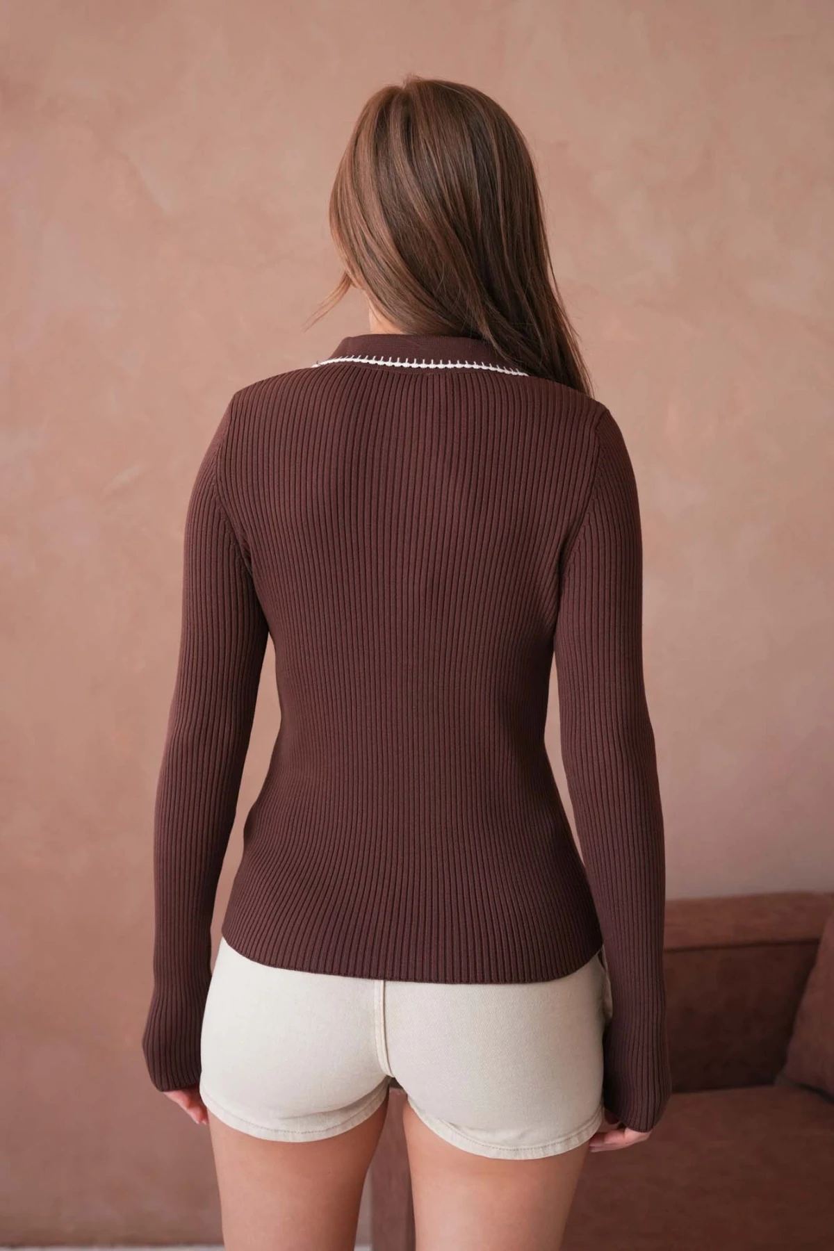 Kadın Polo Yak Agarni Dikişli Kaşkorse Triko Kazak