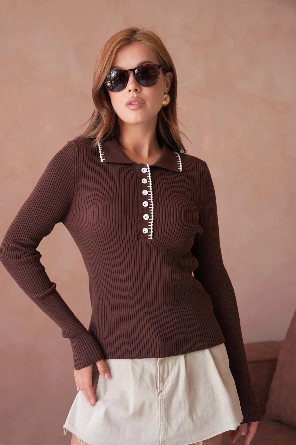 Kadın Polo Yak Agarni Dikişli Kaşkorse Triko Kazak