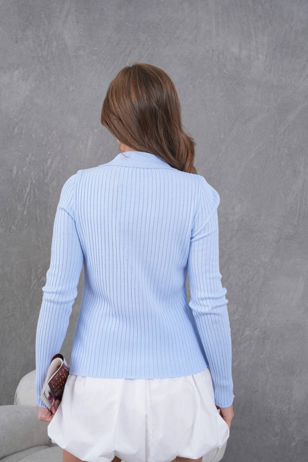 Kadın Polo Yaka Fermuar Detay Kaşkorse Triko Kazak