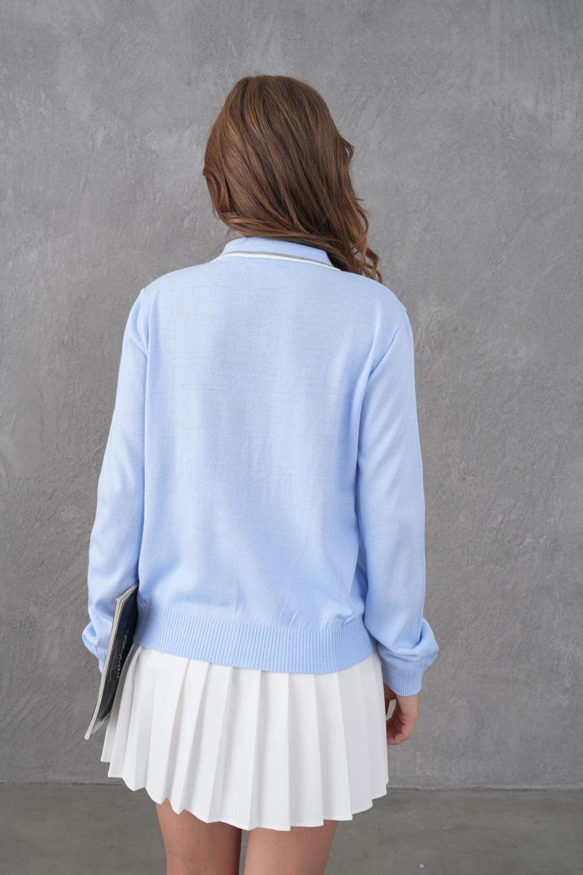 Kadın Polo Yaka Garni Detay Triko Kazak