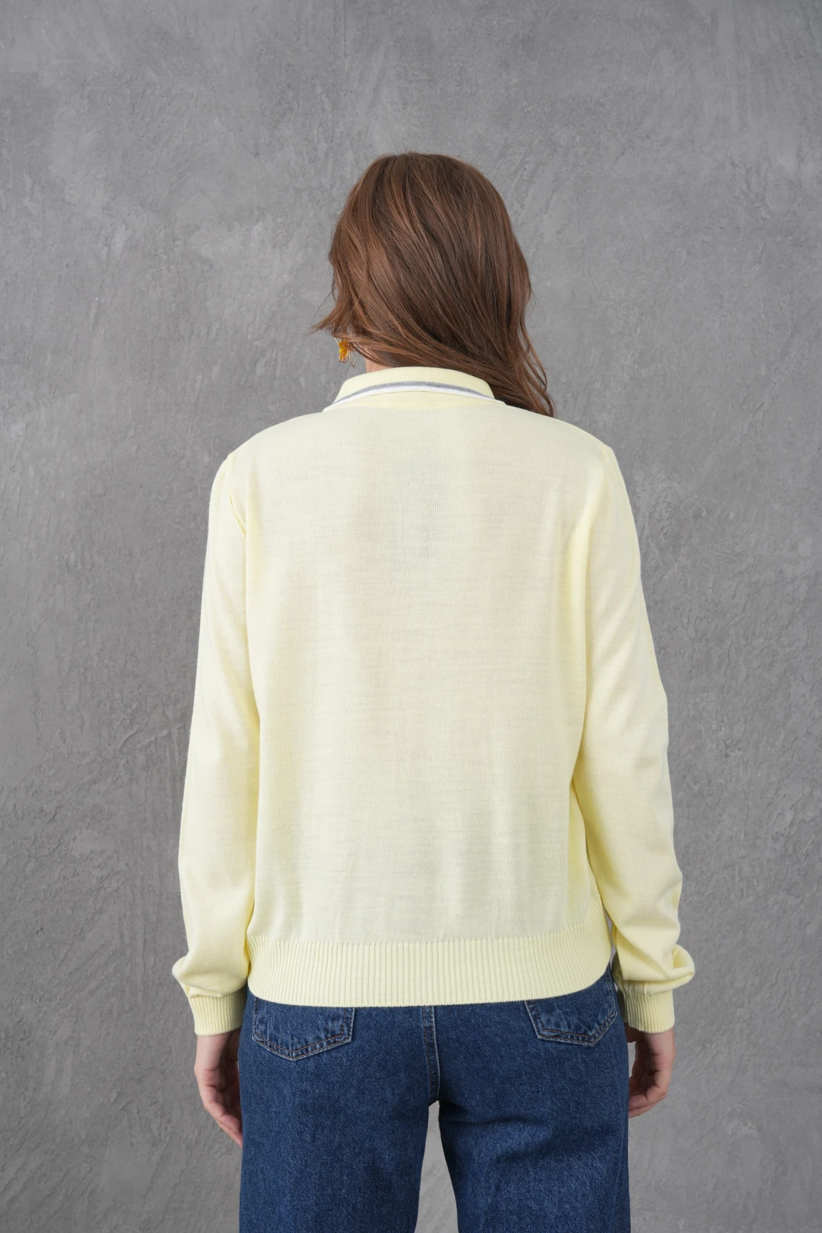 Kadın Polo Yaka Garni Detay Triko Kazak