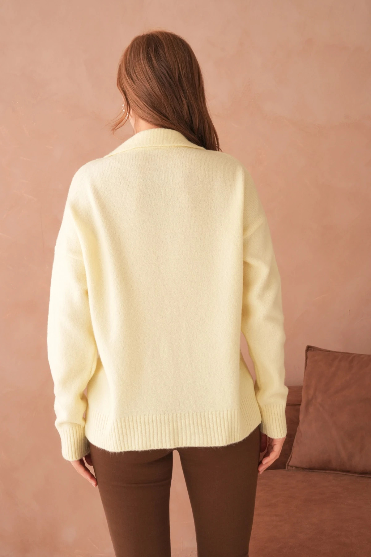 Kadın Polo Yaka Oversize Triko Kazak