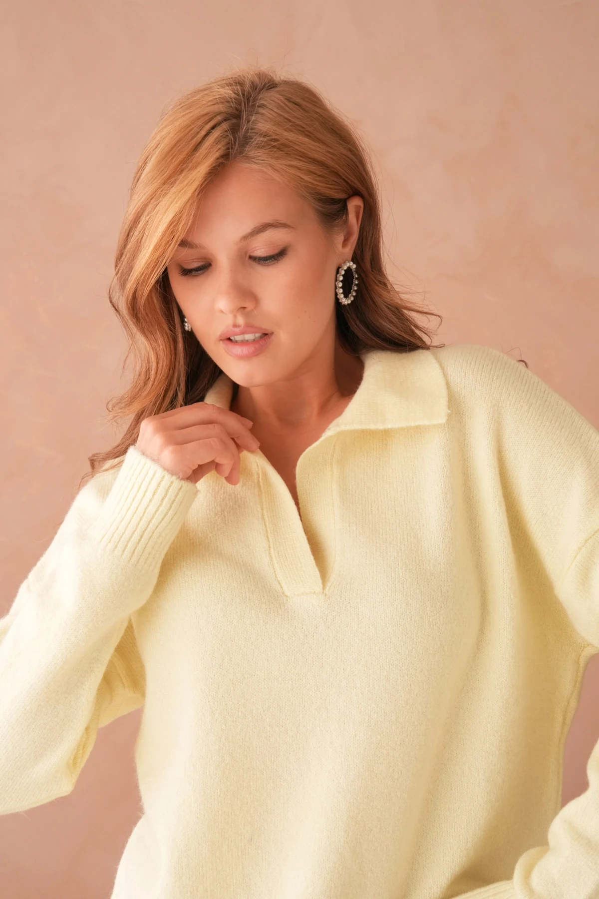 Kadın Polo Yaka Oversize Triko Kazak