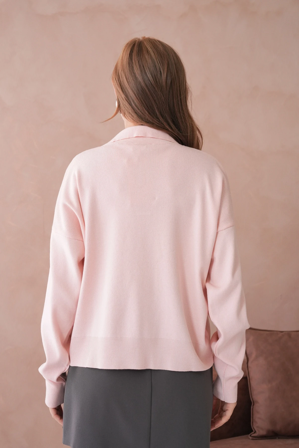 Kadın Polo Yaka Oversize Triko Kazak