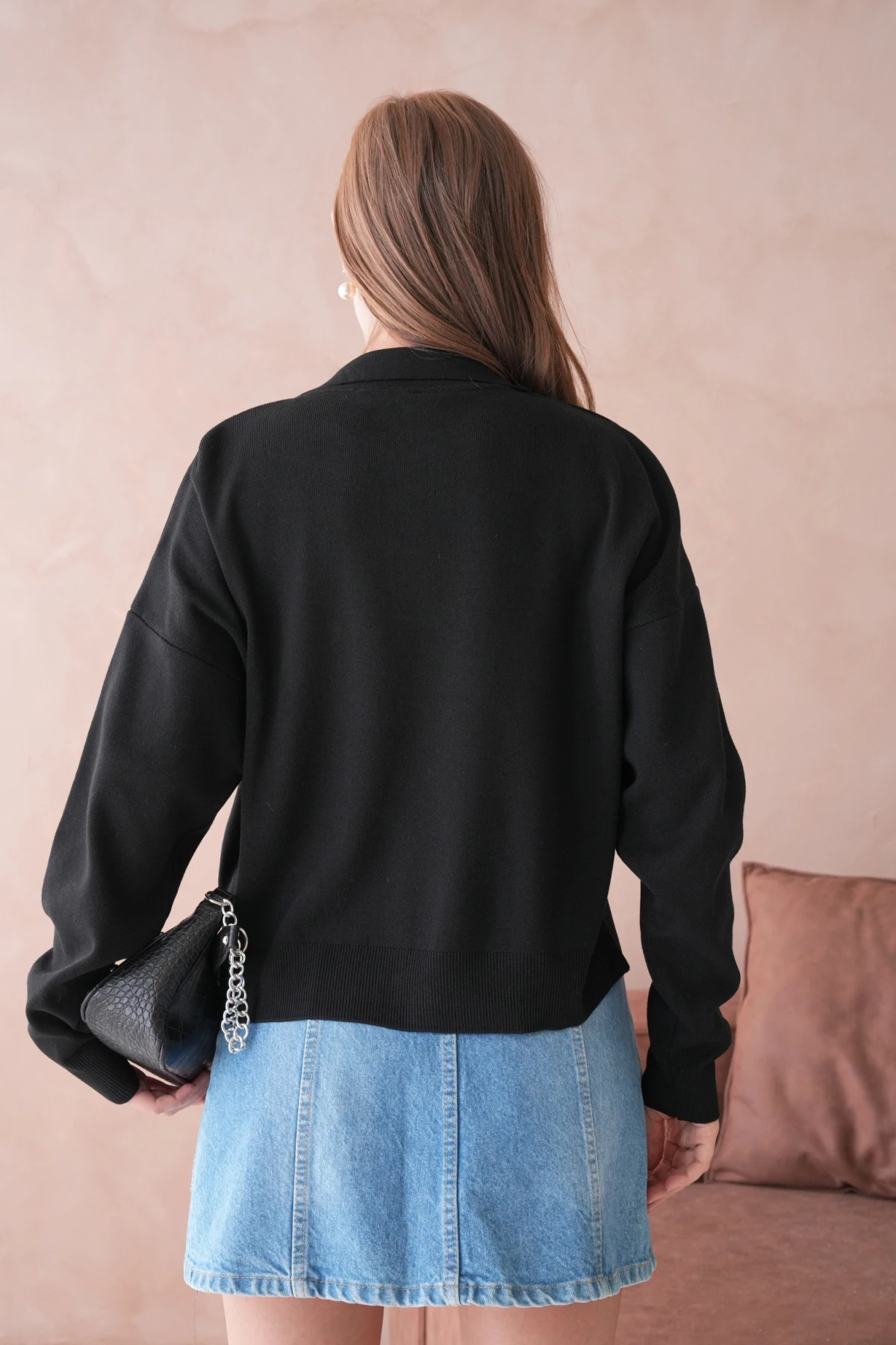 Kadın Polo Yaka Oversize Triko Kazak