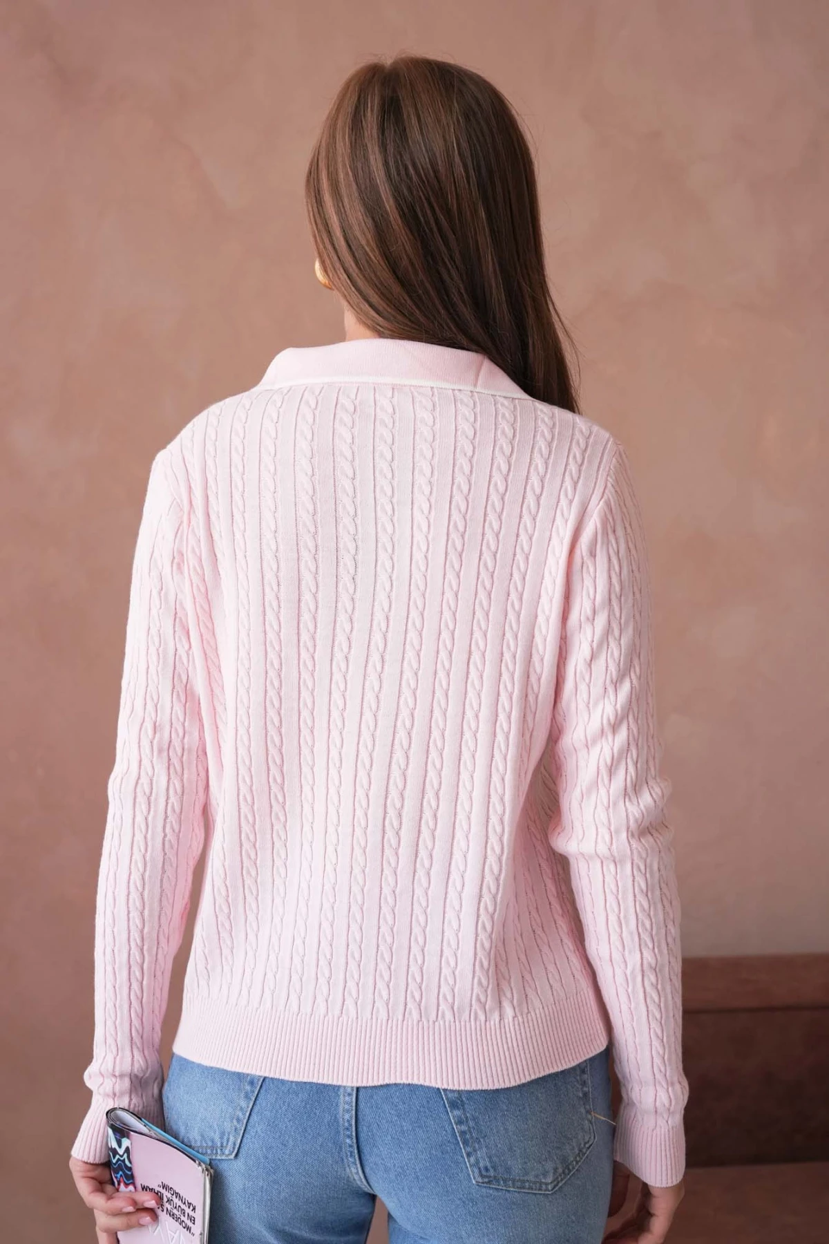 Kadın Polo Yaka Saç Örgü Triko Kazaak