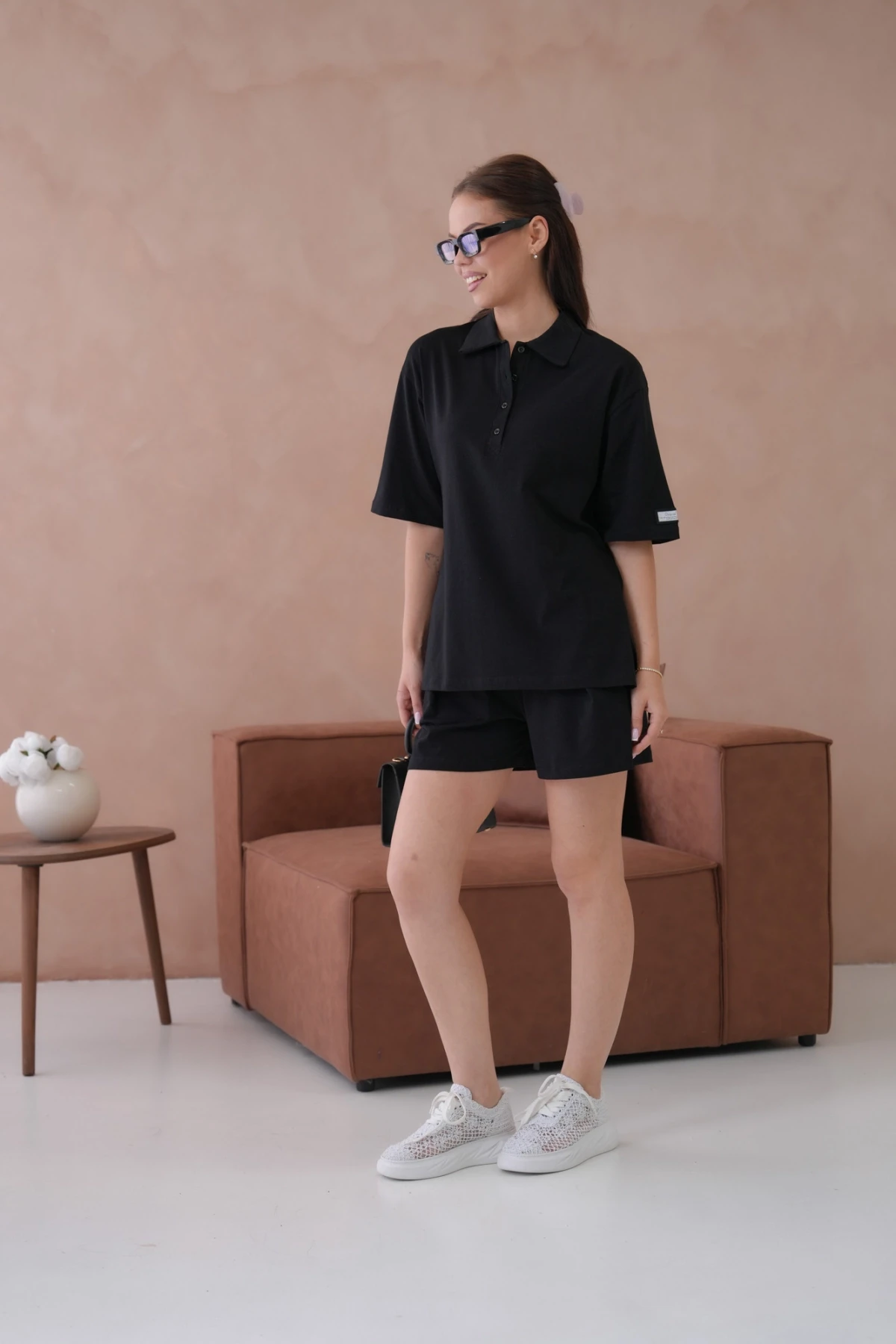 Kadın Polo Yaka T-Shirt-Şort Penye Takım