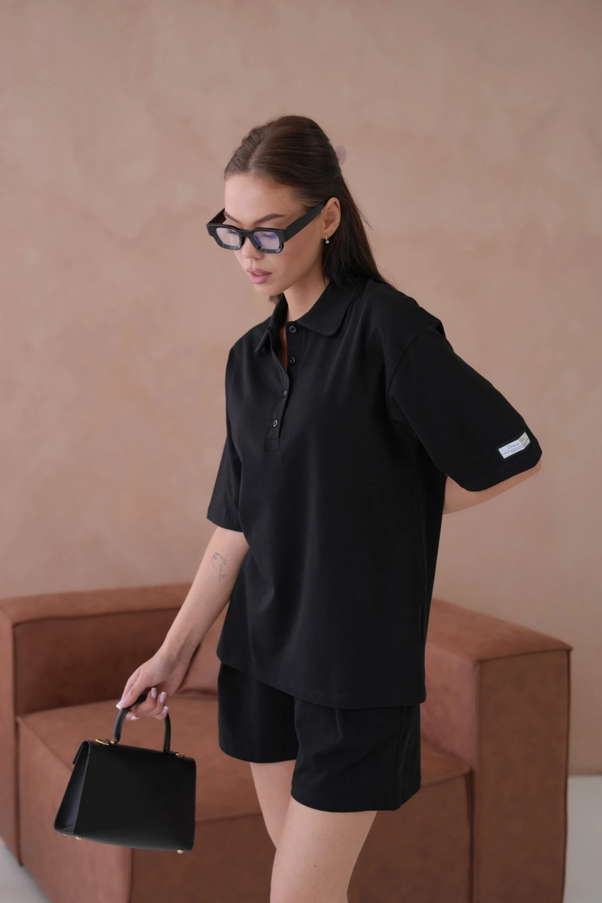 Kadın Polo Yaka T-Shirt-Şort Penye Takım