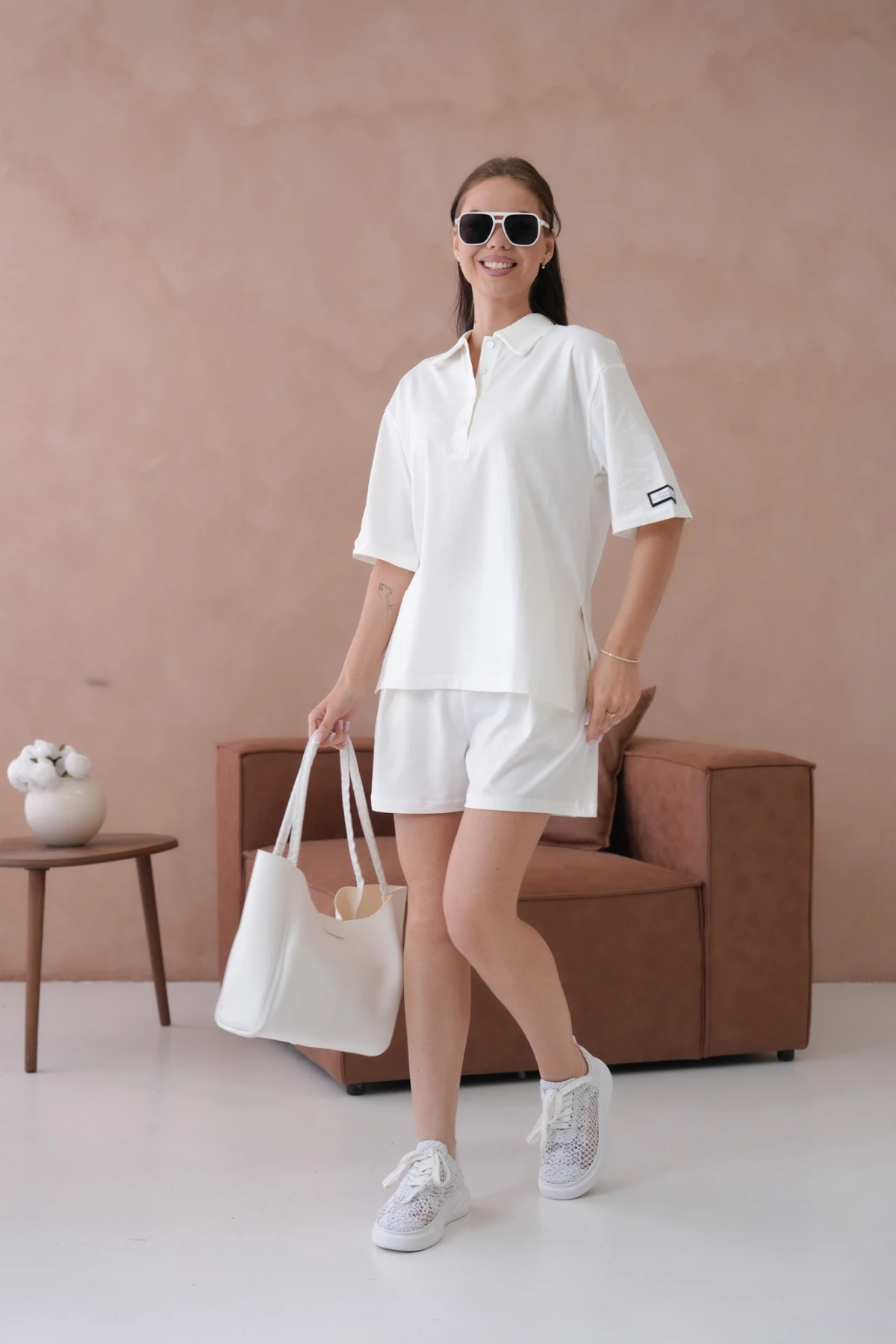 Kadın Polo Yaka T-Shirt-Şort Penye Takım