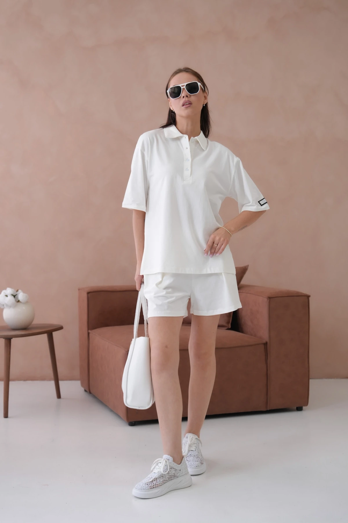 Kadın Polo Yaka T-Shirt-Şort Penye Takım