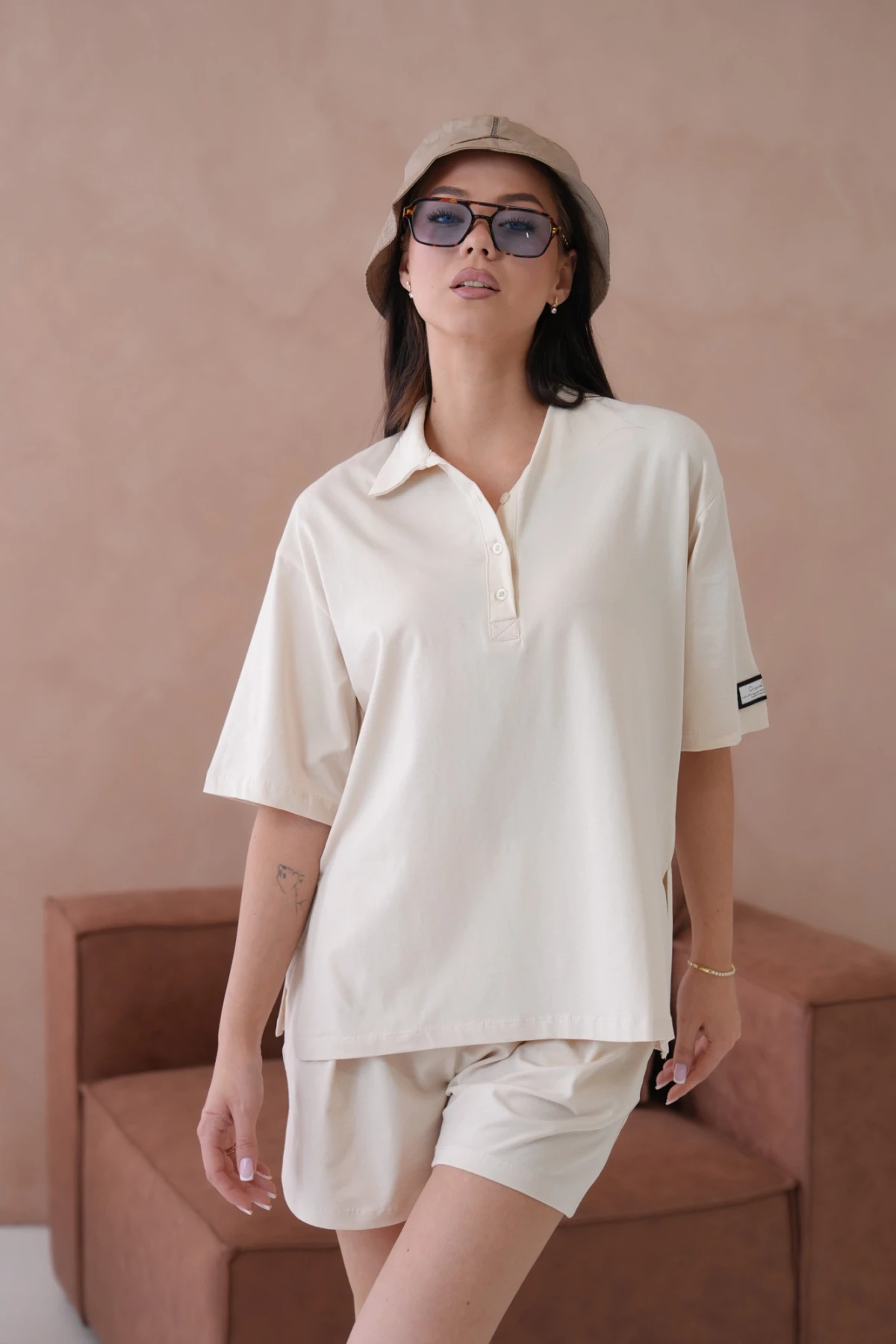 Kadın Polo Yaka T-Shirt-Şort Penye Takım