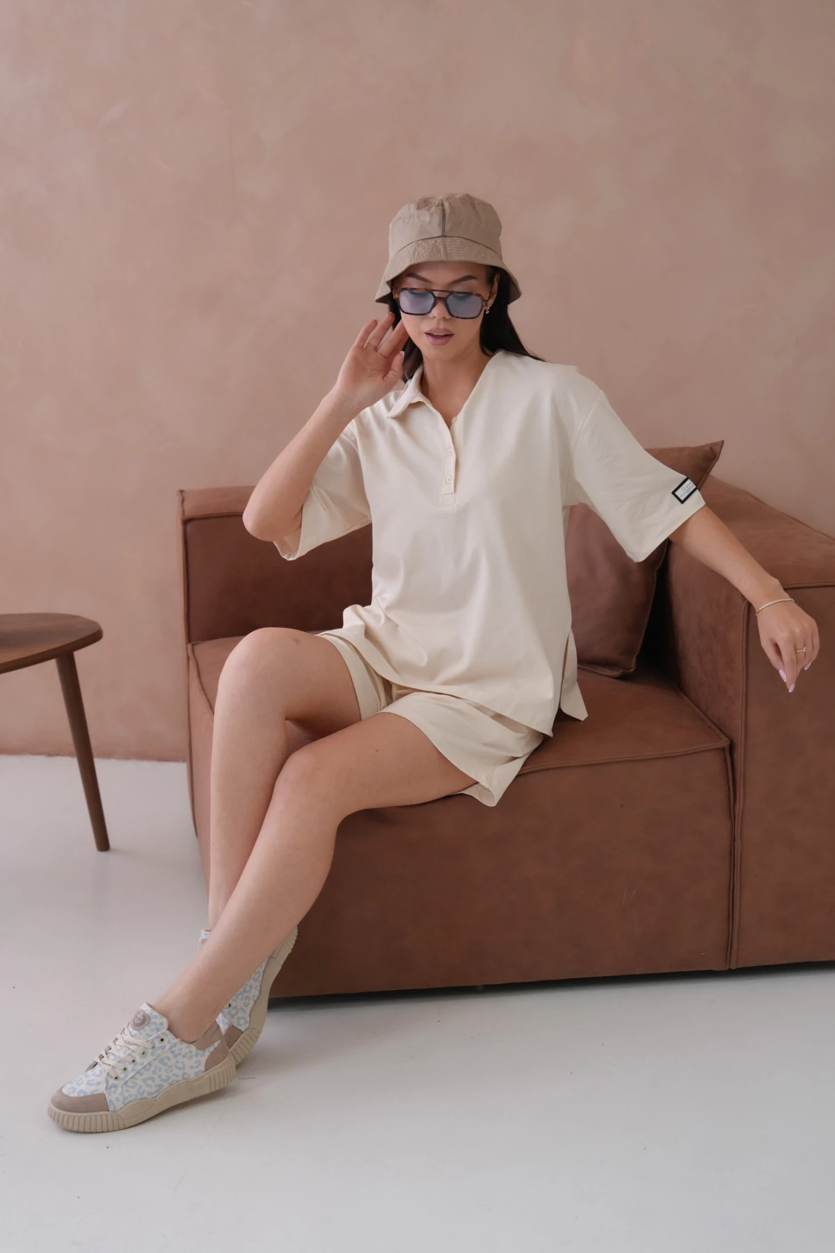 Kadın Polo Yaka T-Shirt-Şort Penye Takım