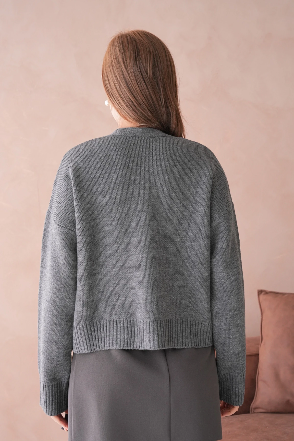 Kadın Polo Yakka Düğme Detay Oversize Triko Hırka