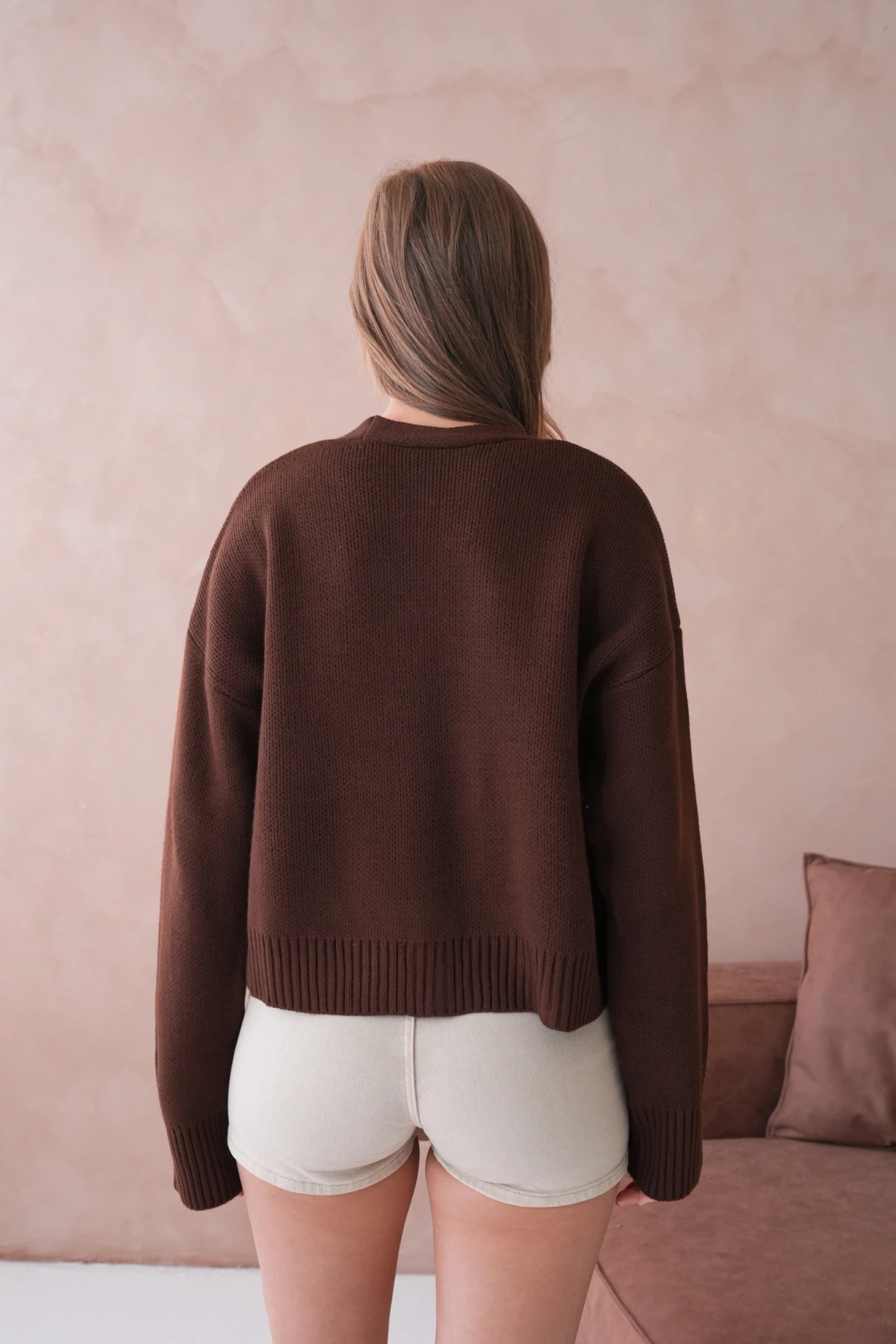 Kadın Polo Yakka Düğme Detay Oversize Triko Hırka