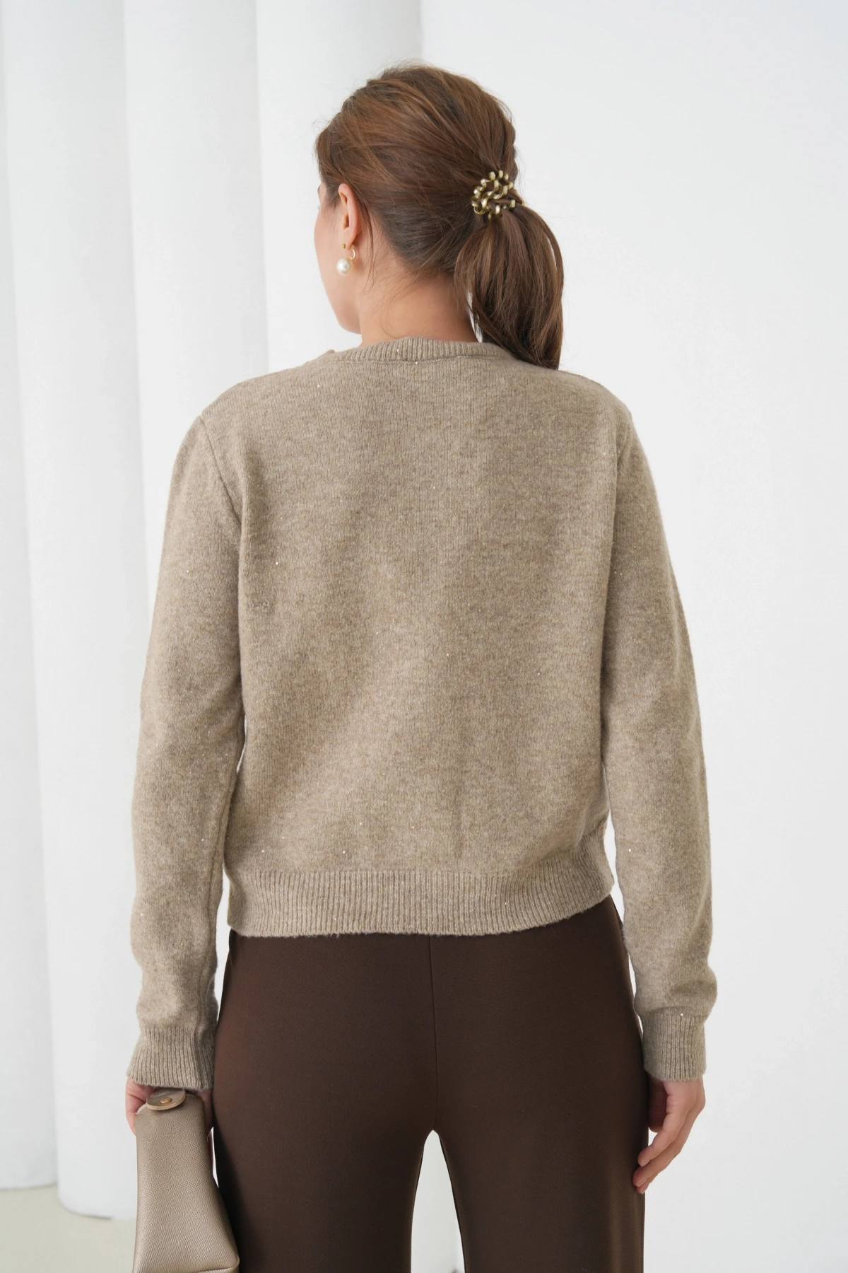 Kadın Vizon Bisiklet Yaka Düğme Detay Yumuşak Dokulu Triko Hırka