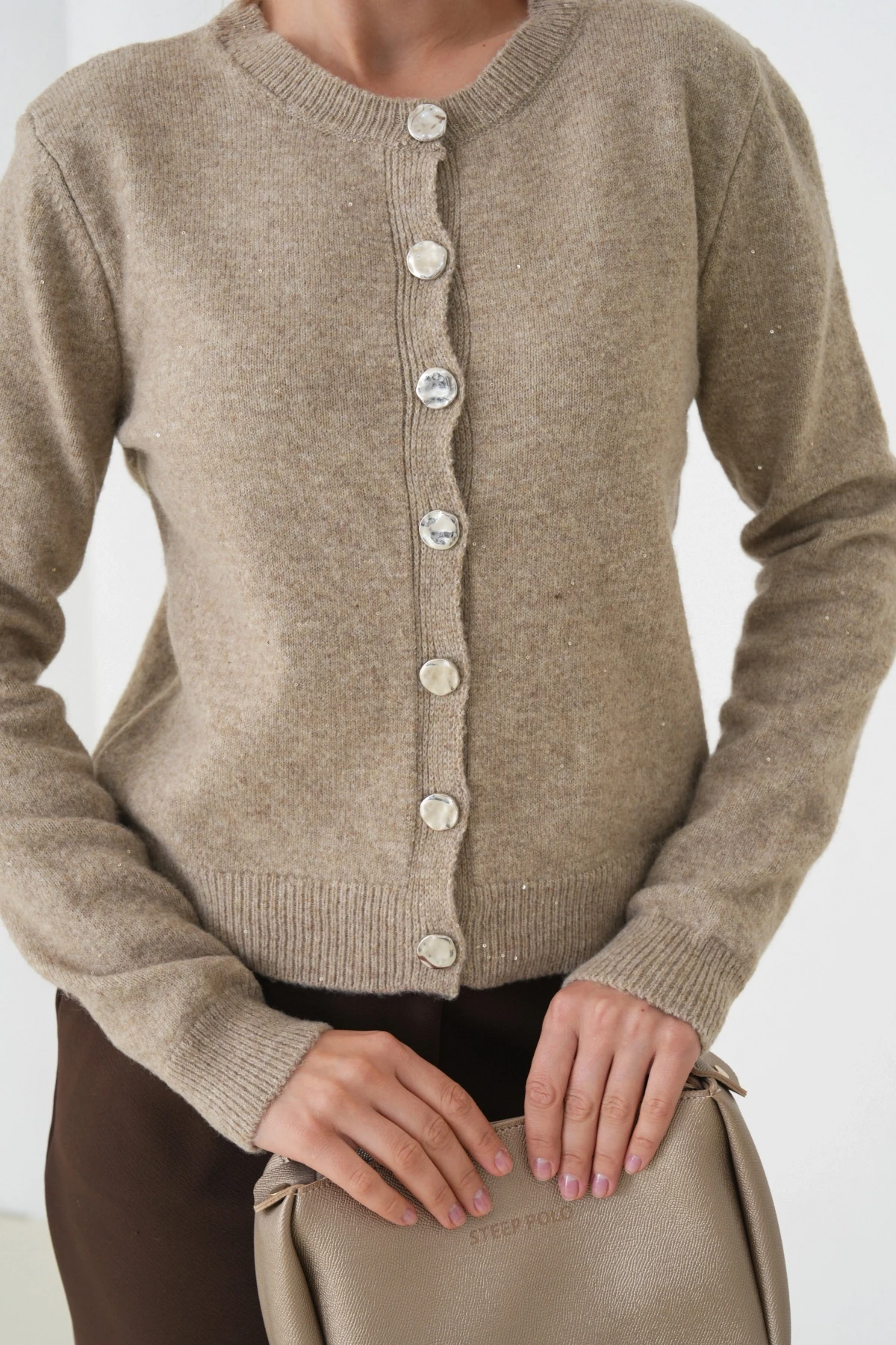 Kadın Vizon Bisiklet Yaka Düğme Detay Yumuşak Dokulu Triko Hırka