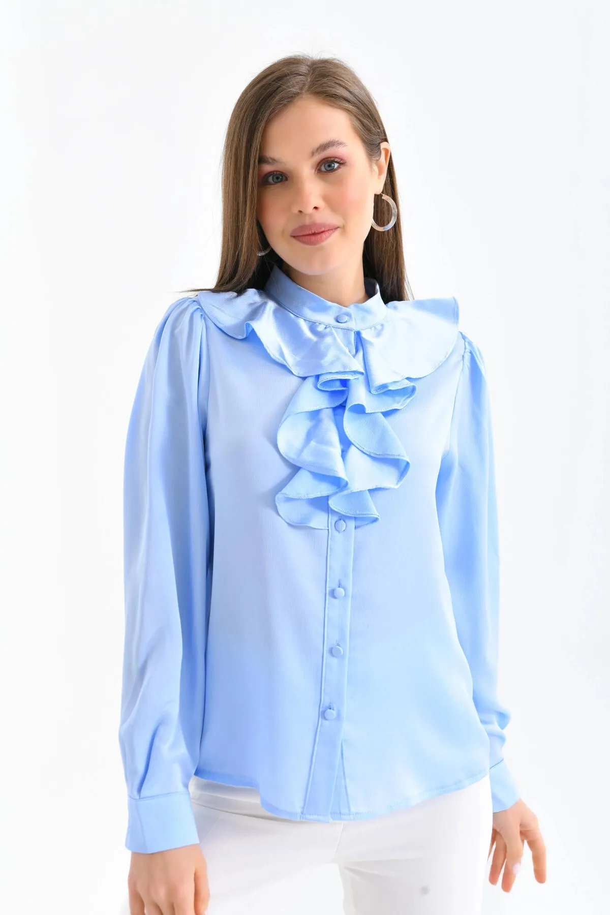 Volanlı Saten Gömlek