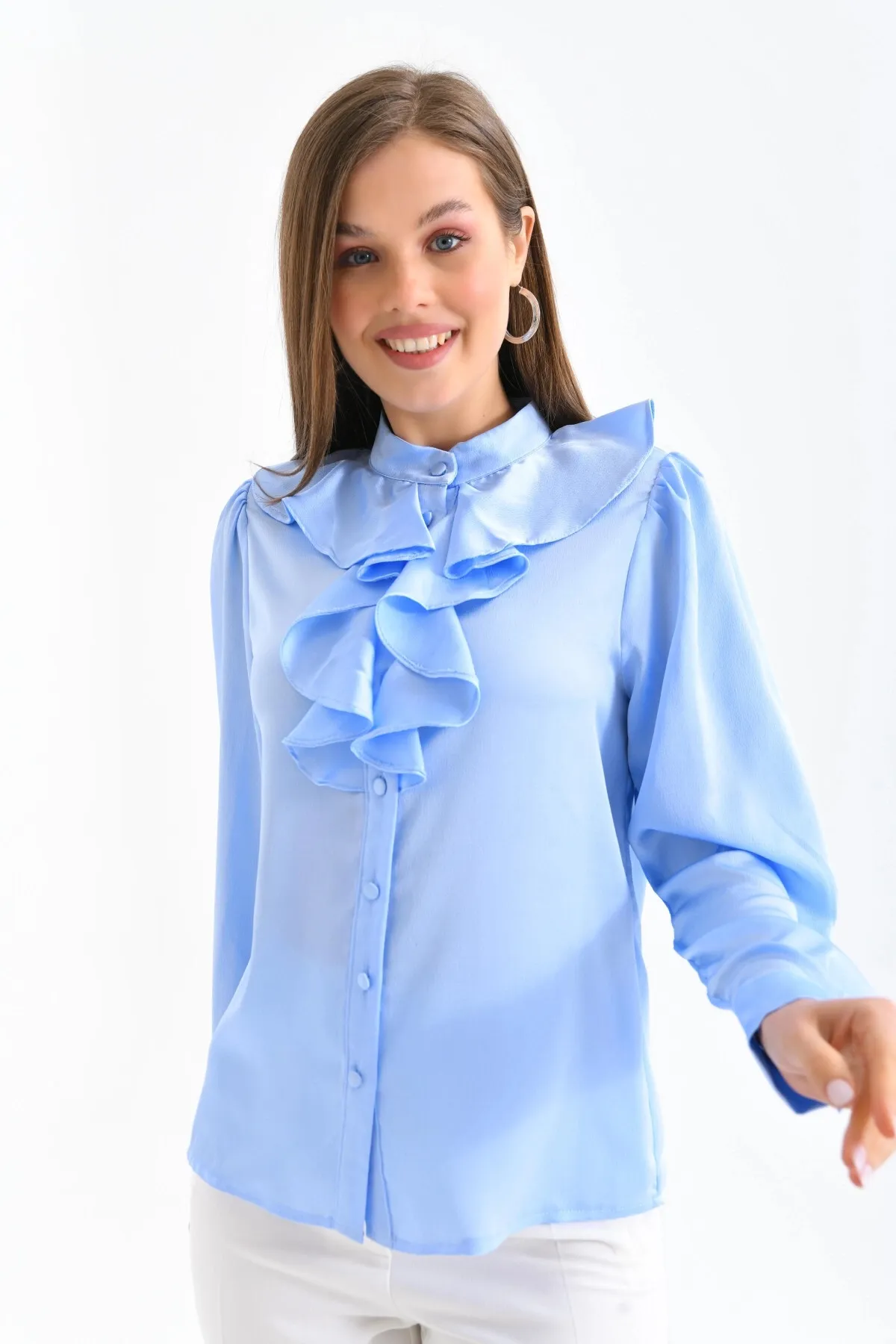 Volanlı Saten Gömlek