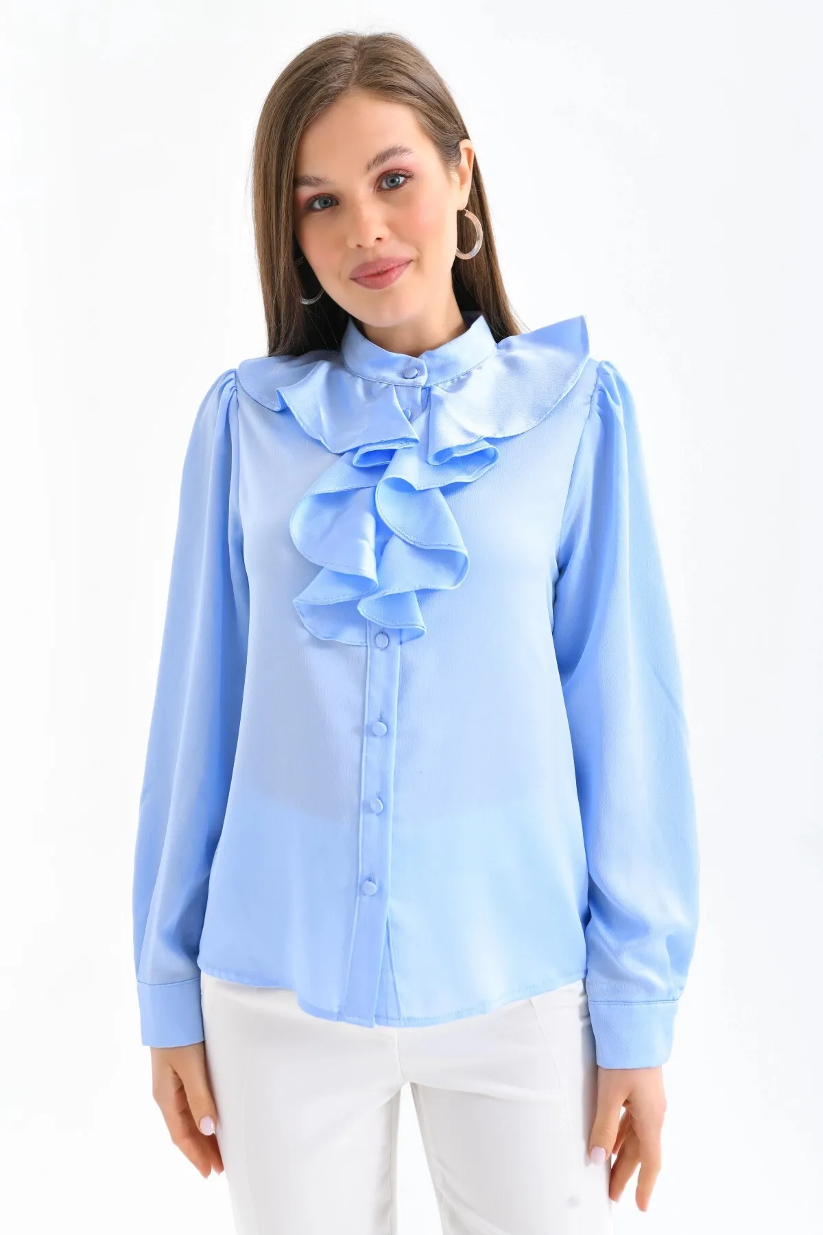 Volanlı Saten Gömlek