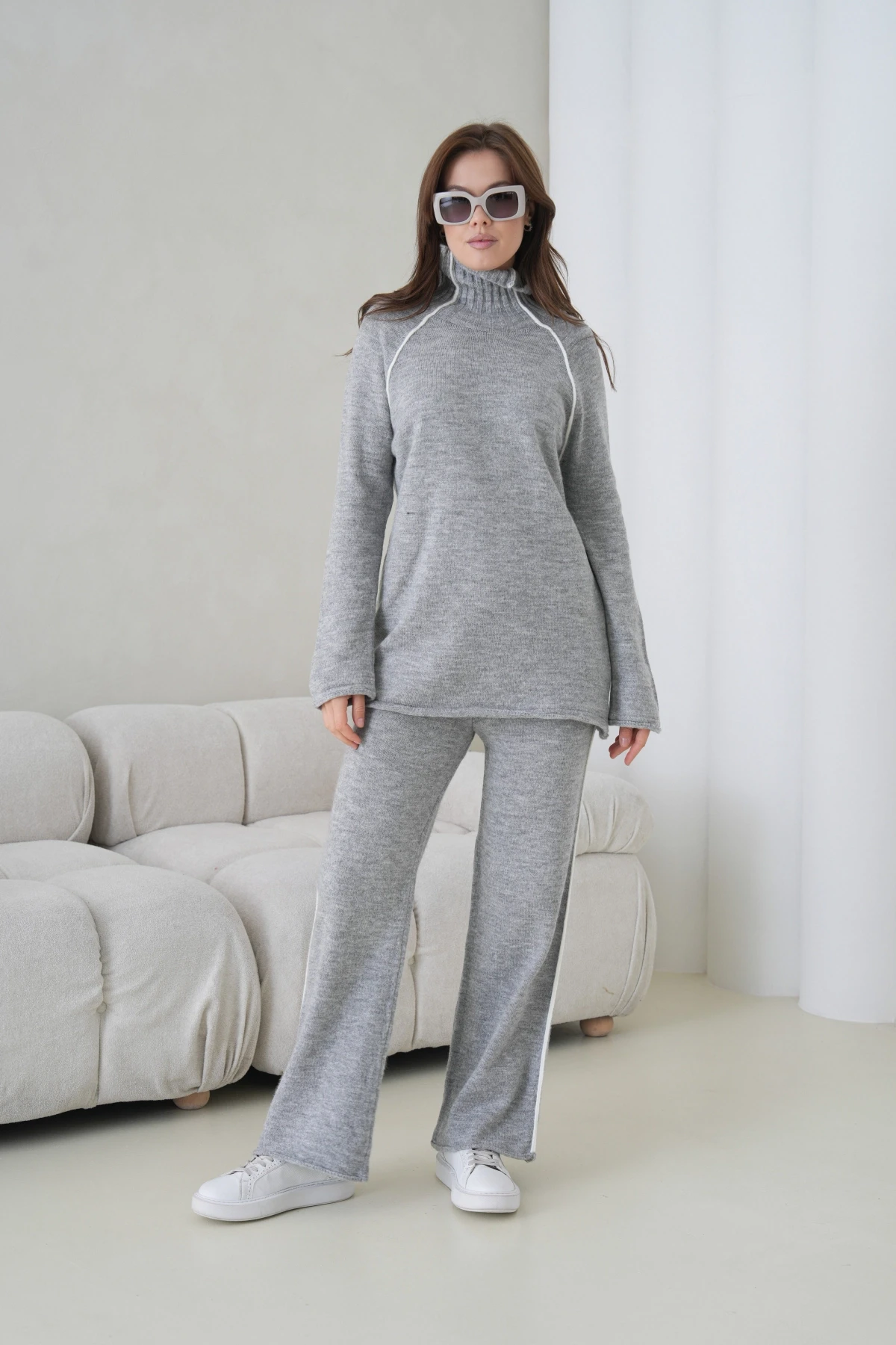 Kadın Balıkçı Yaka Kazak Pantolon İkili Triko Takım