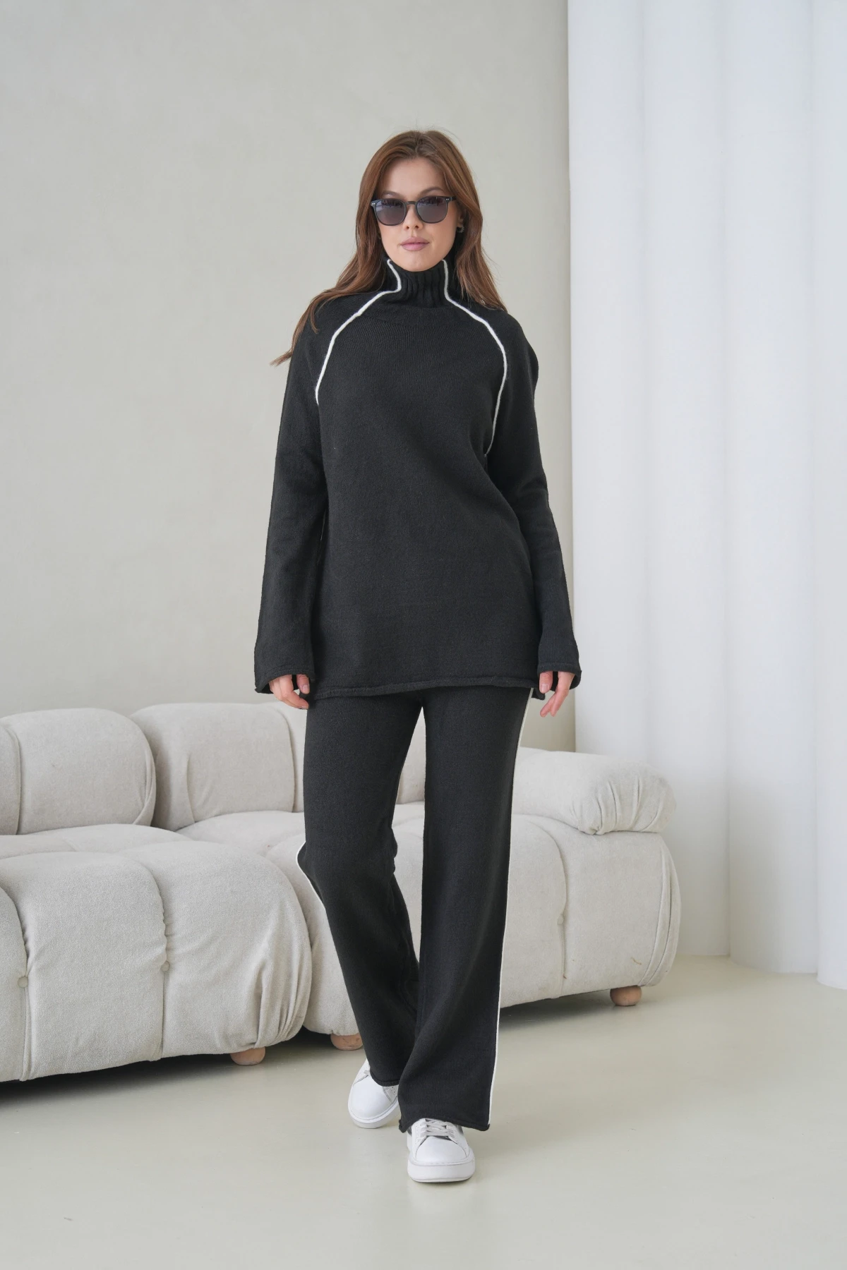 Kadın Balıkçı Yaka Kazak Pantolon İkili Triko Takım