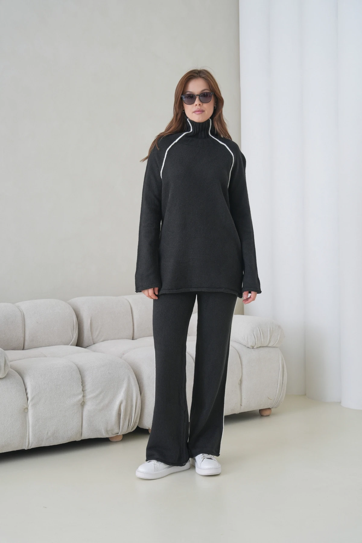 Kadın Balıkçı Yaka Kazak Pantolon İkili Triko Takım