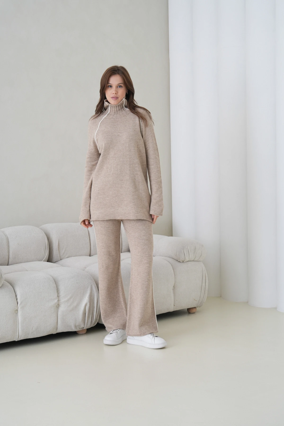 Kadın Balıkçı Yaka Kazak Pantolon İkili Triko Takım