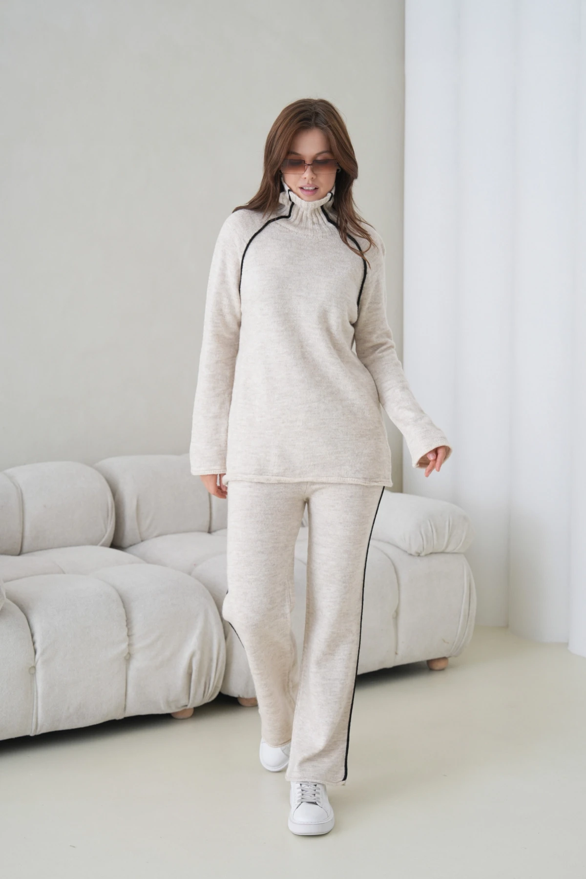 Kadın Balıkçı Yaka Kazak Pantolon İkili Triko Takım